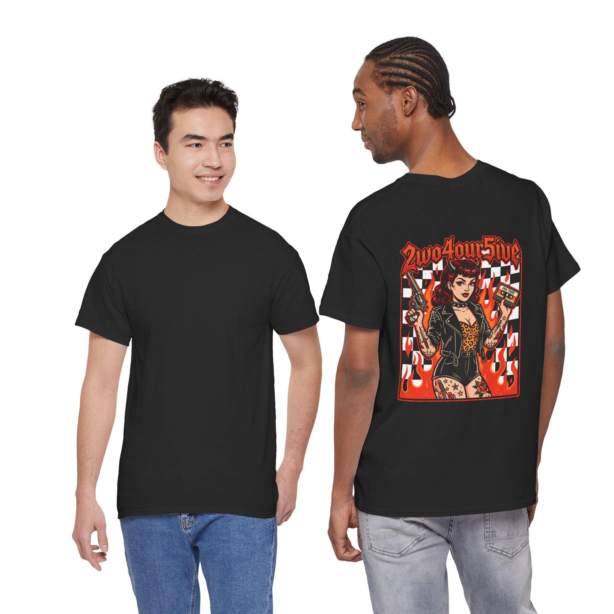 Graphic Tee — '2wo4our5ive' Pinup Racerback Design