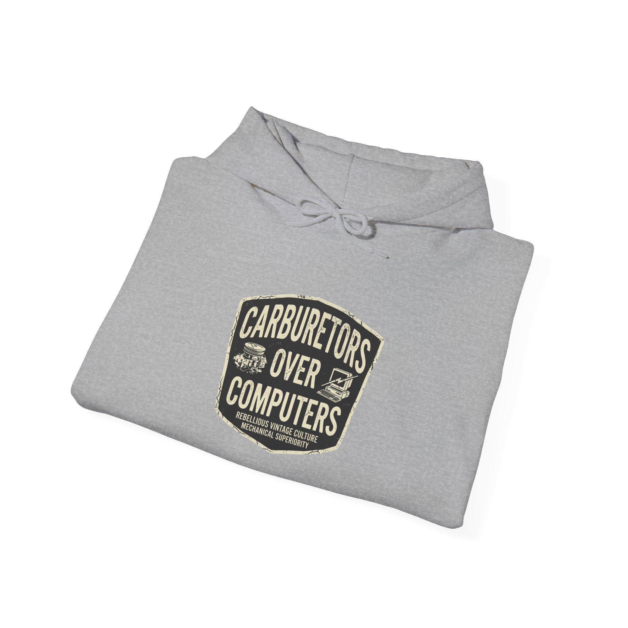 Carburetors Over Computers Hoodie — Vintage Mechanic Engine Enthusiast Pullover