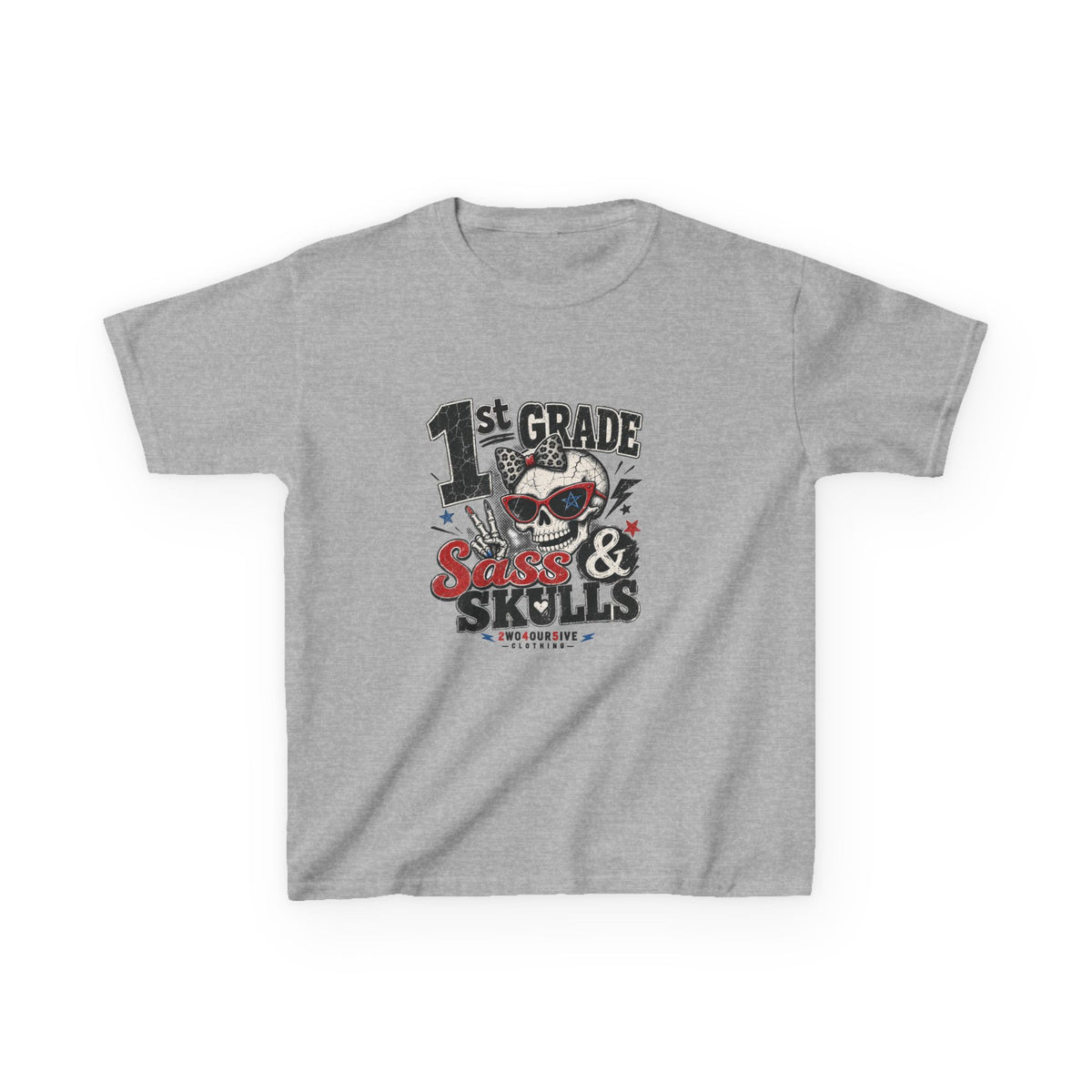 1st Grade Skulls & Sparks Kids Tee — Cute Rocker School Shirt for Back to School