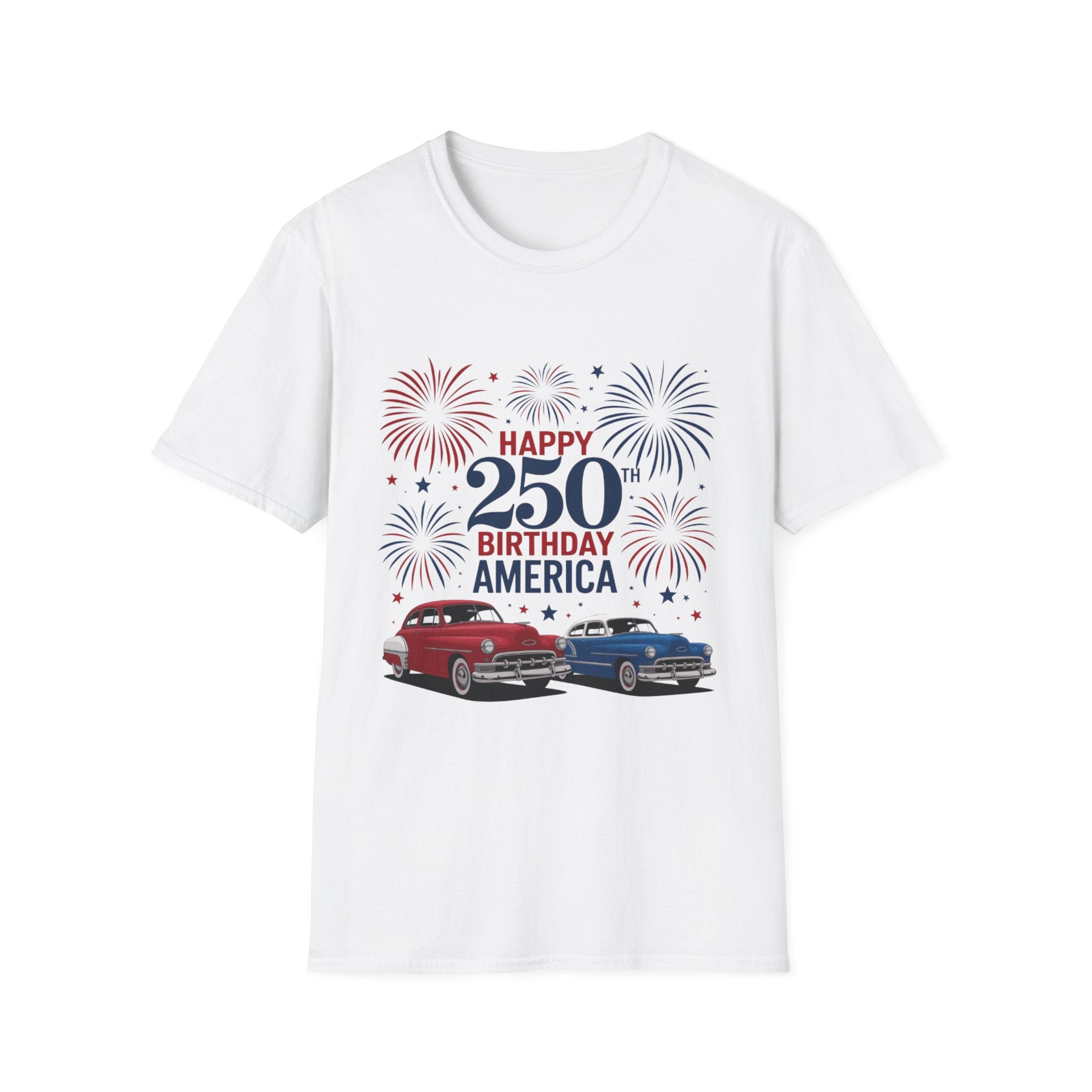 Happy 250th Birthday America T-Shirt — Patriotic Fireworks Tee