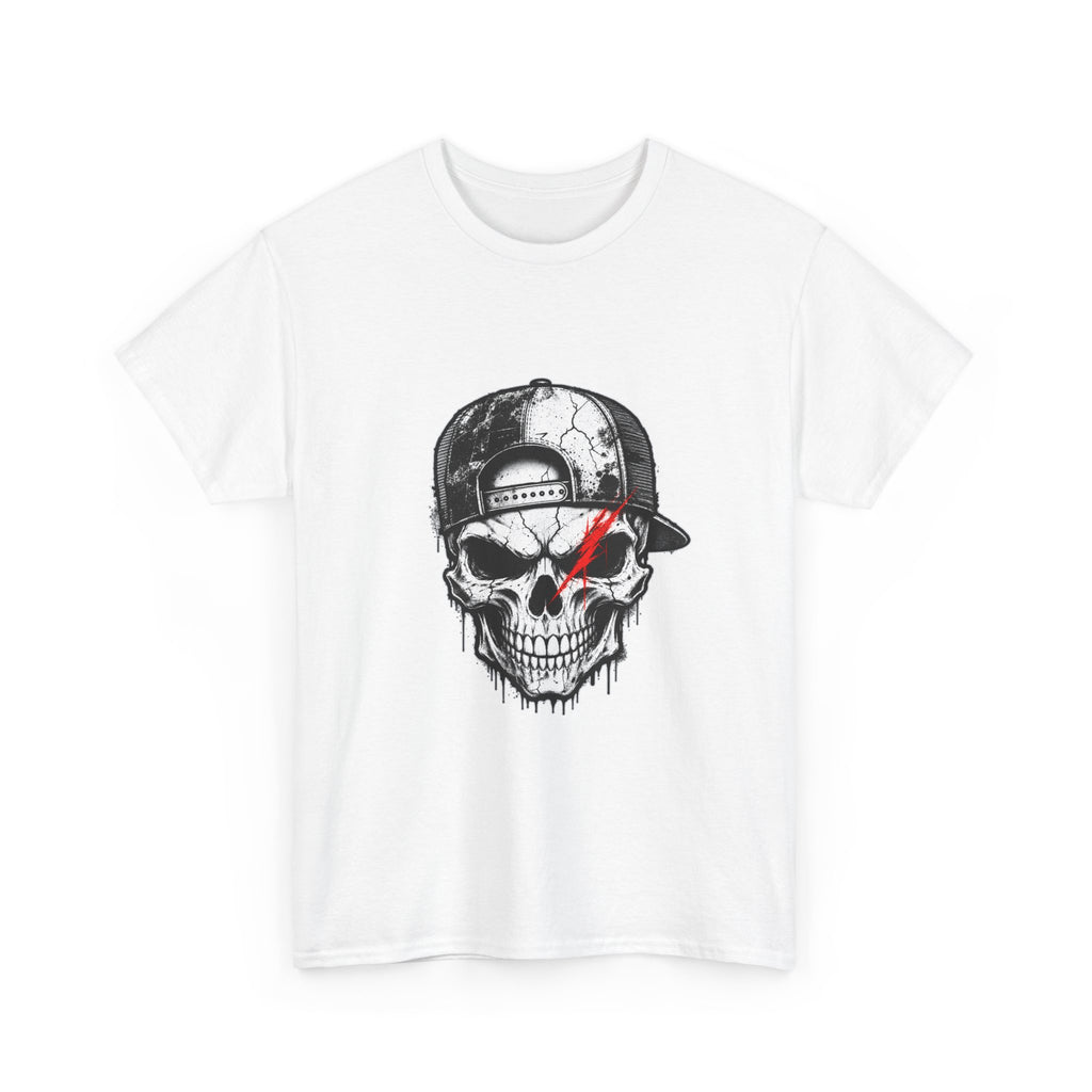 Skull Cap T-Shirt — Grunge Skull with Red Eye Slash Graphic