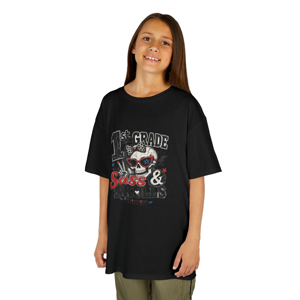 1st Grade Skulls & Sparks Kids Tee — Cute Rocker School Shirt for Back to School