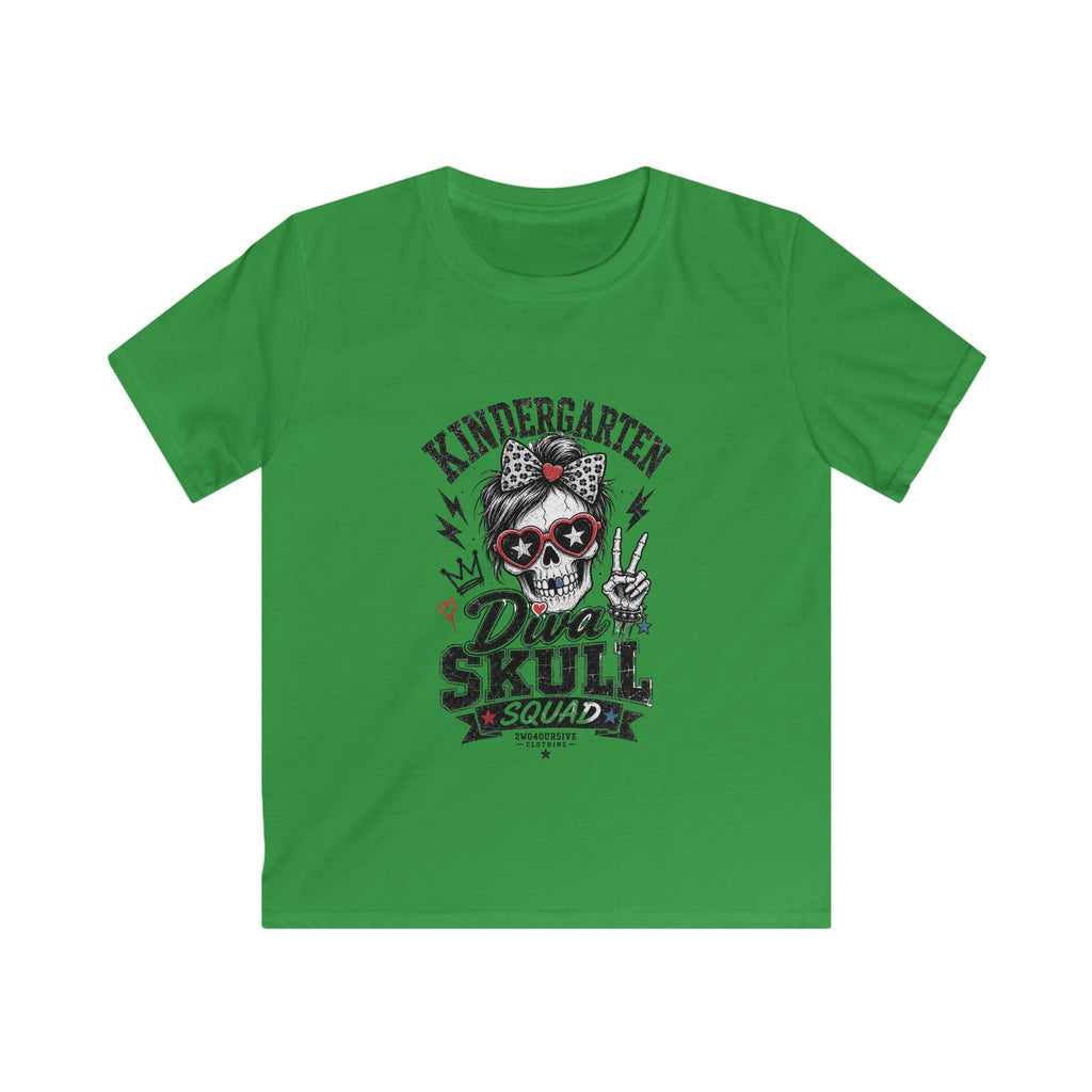 Kids Tee — "Kindergarten Diva Skull Squad" Graphic Shirt