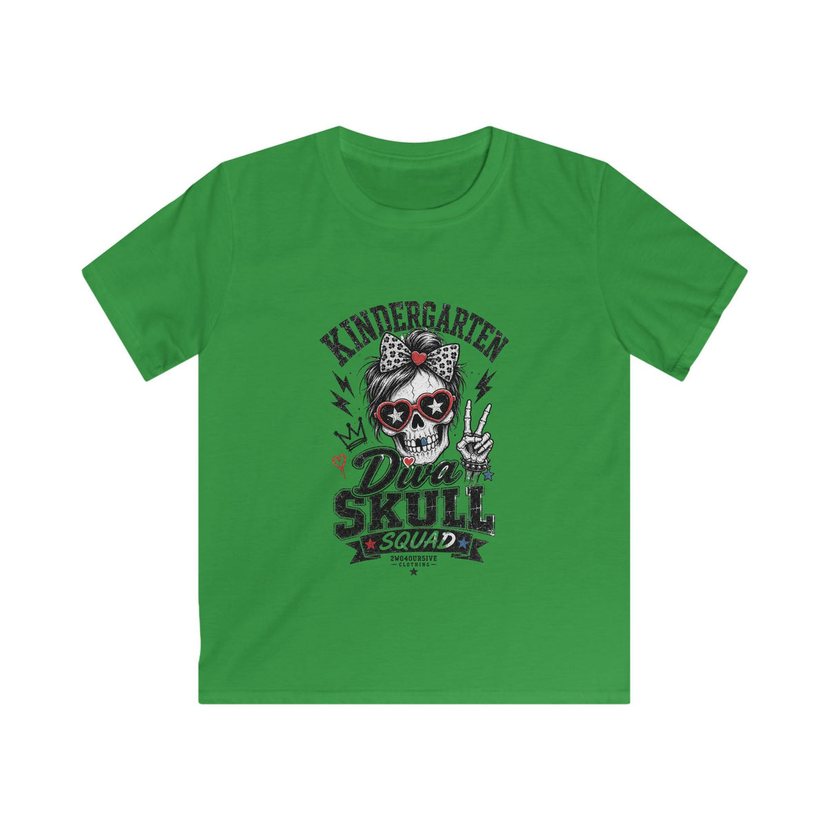 Kids Tee — "Kindergarten Diva Skull Squad" Graphic Shirt