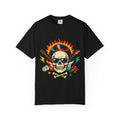 Rock Skull Graphic T-Shirt — Flaming Skull, Guitars & Dice Tattoo Art
