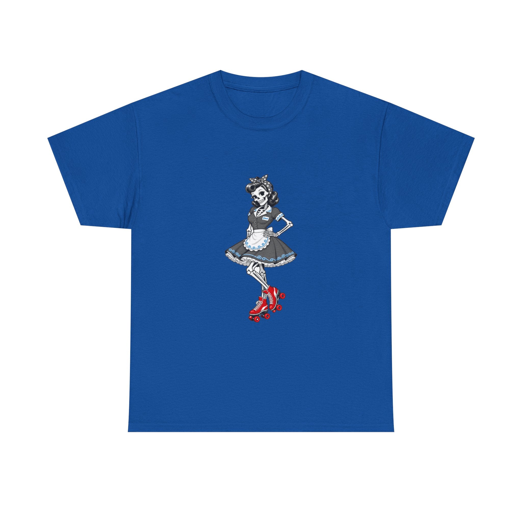 Vintage Gothic Doll T‑Shirt — Red Roller Skate Skeleton Girl Tee