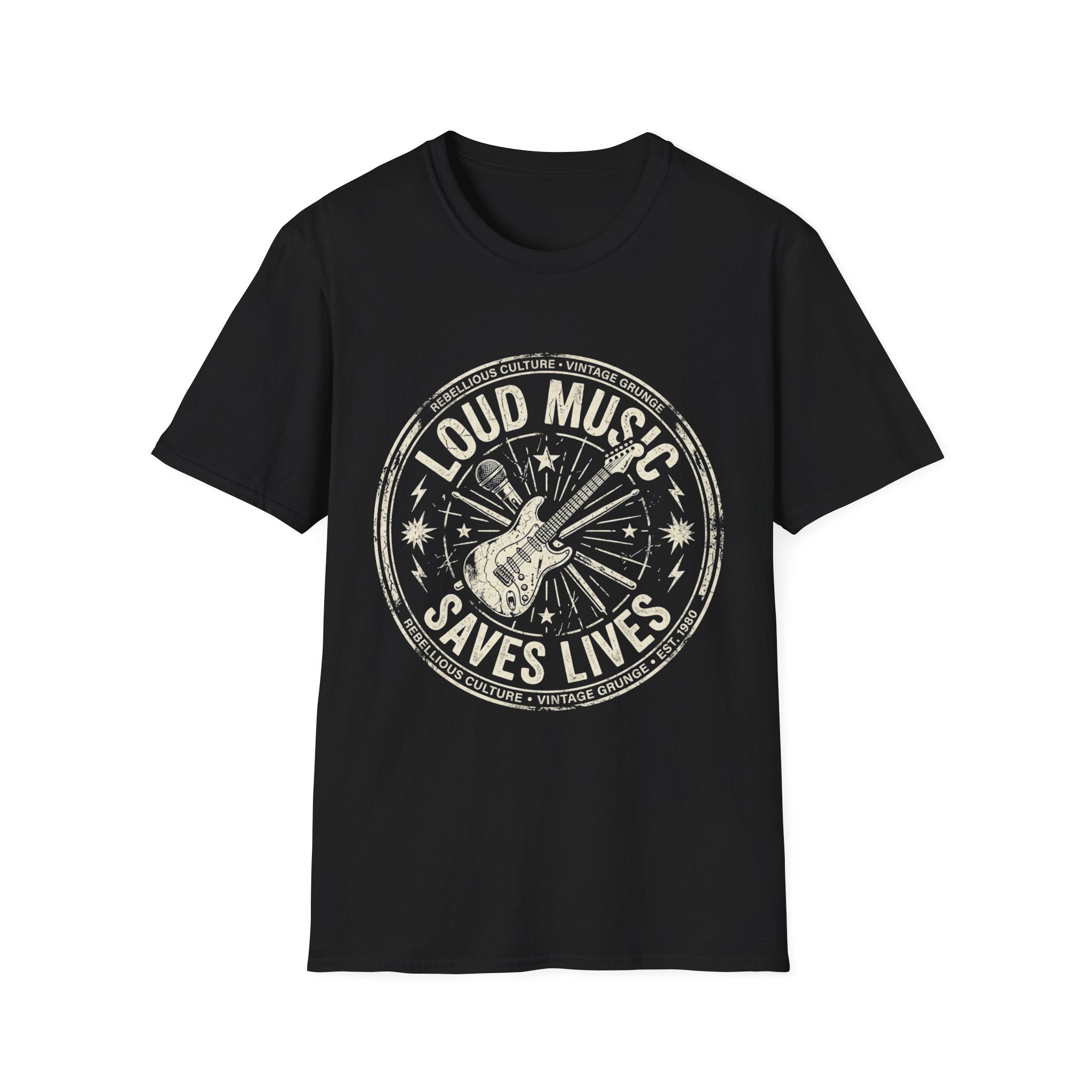 Loud Music Saves Lives Graphic T-Shirt — Vintage Guitar Rock Tee