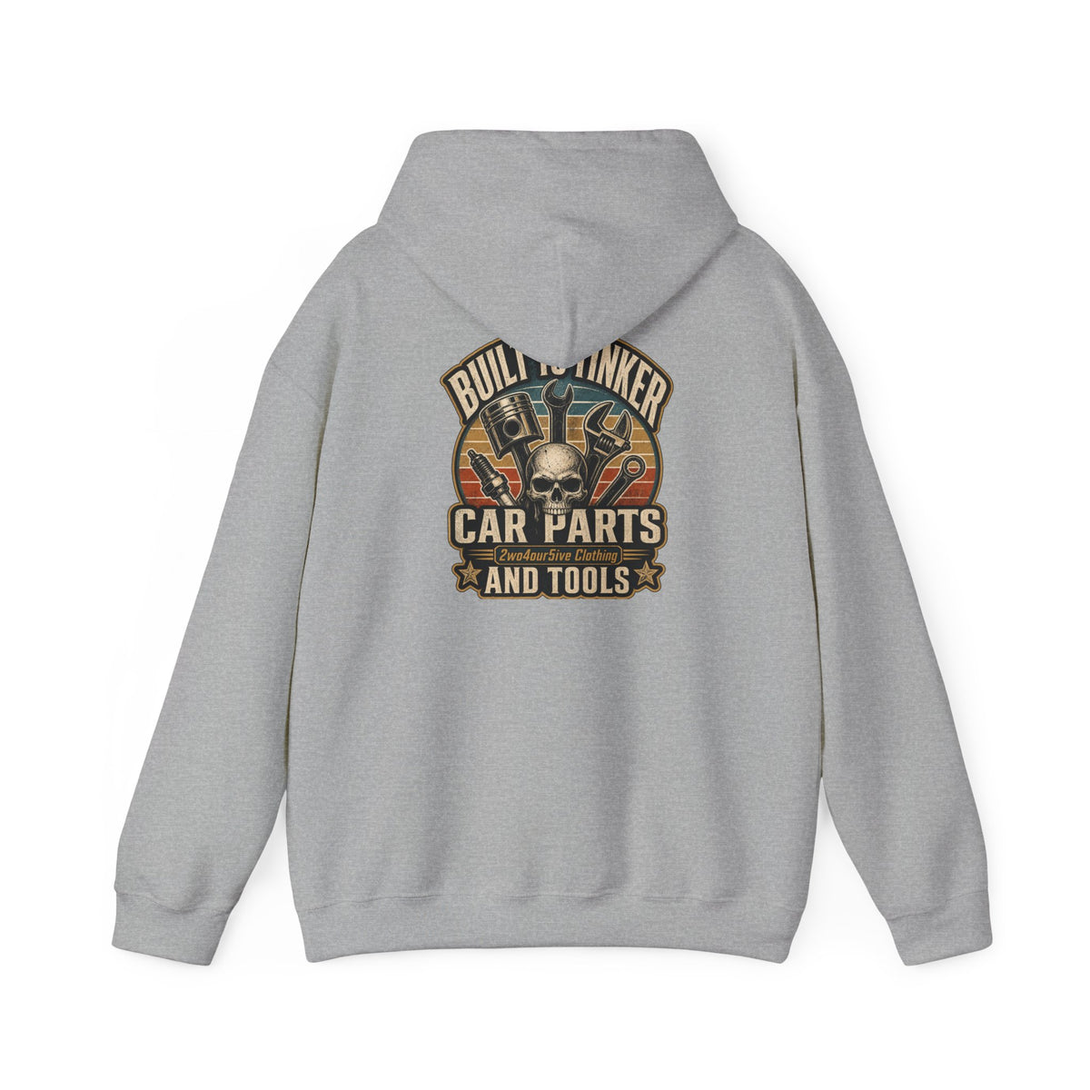 Mechanic Hoodie — "Built by a Thinker" Car Parts & Tools Skull Garage Pullover