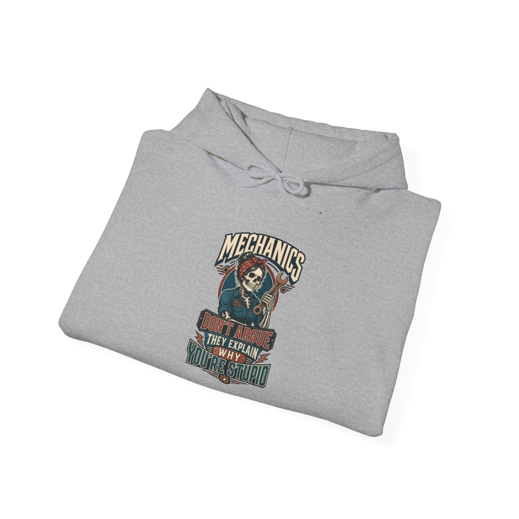 Mechanics Don't Argue Hoodie | Funny Vintage Skeleton Mechanic