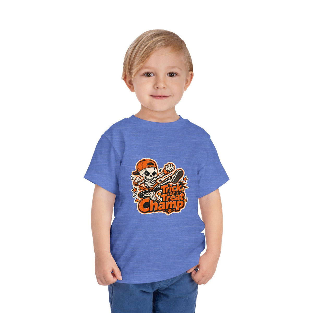 Toddler Tee — 'Trick or Treat Champ' Halloween Skeleton Skate Graphic