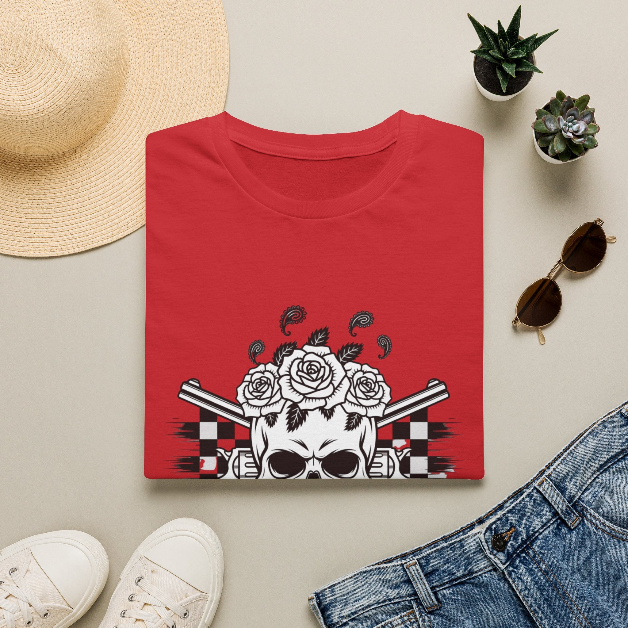 Skull & Roses T‑Shirt — “Freedom Ain’t Free” Racing Flag Graphic
