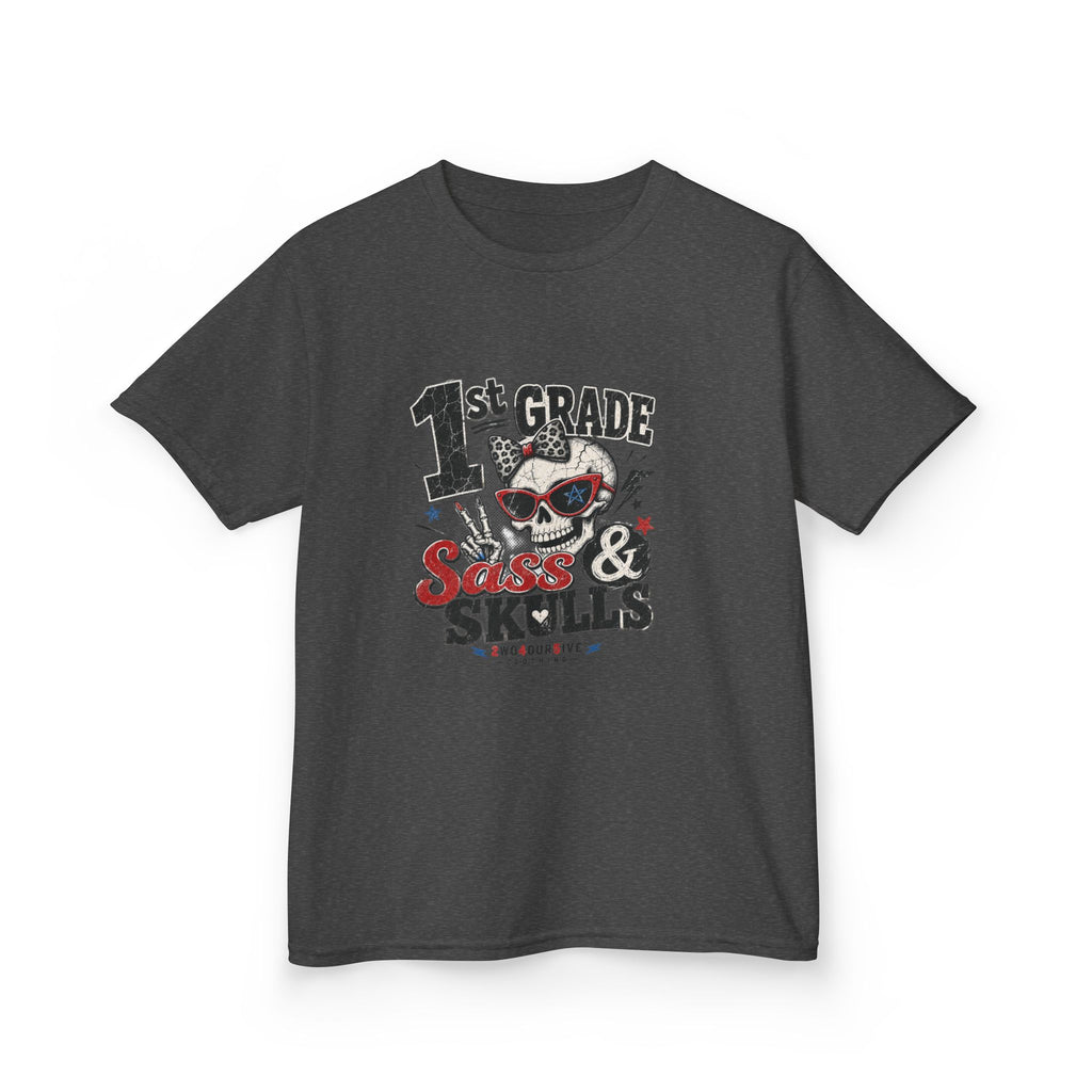 1st Grade Skulls & Sparks Kids Tee — Cute Rocker School Shirt for Back to School