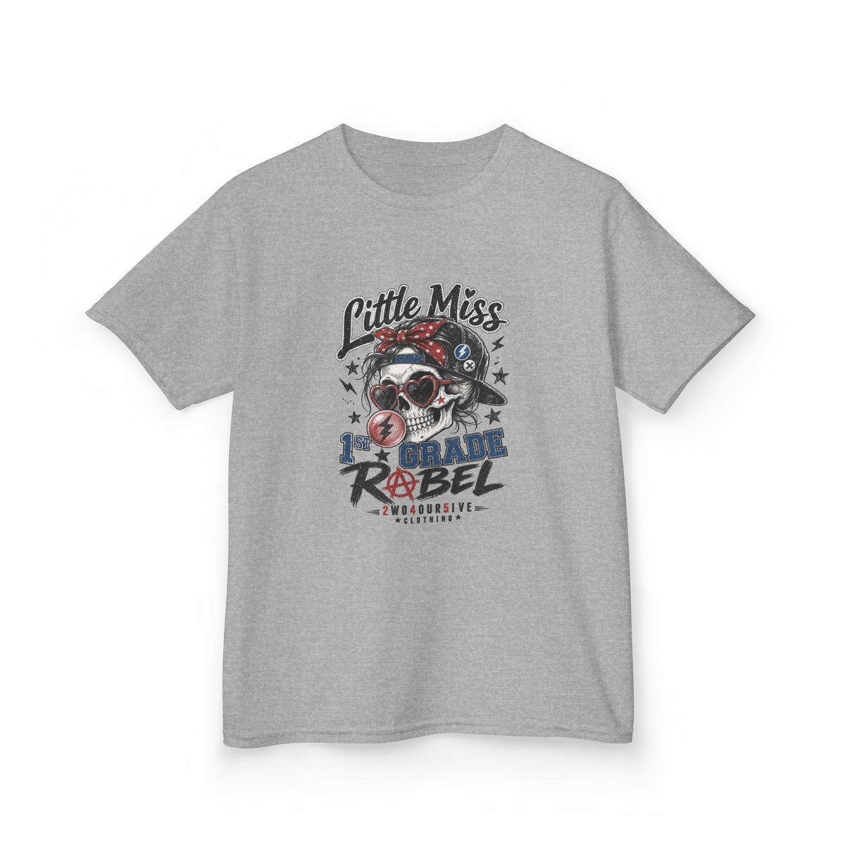 Kids T-Shirt — "Little Miss Rebel" Skull Bandana Graphic