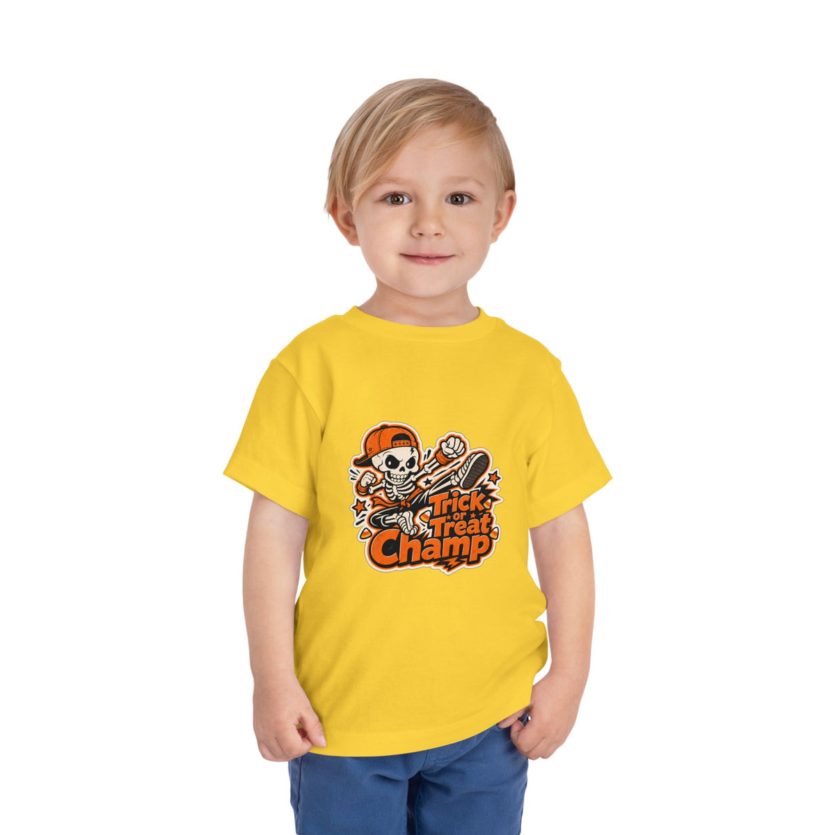Toddler Tee — 'Trick or Treat Champ' Halloween Skeleton Skate Graphic