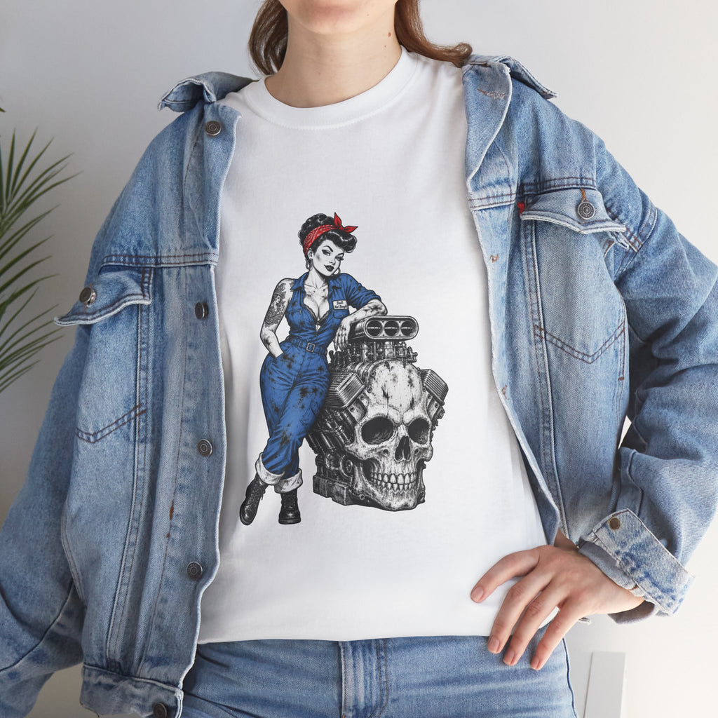 Rosie the Riveter Skull Tee — Feminist Retro Workwear Graphic T-Shirt