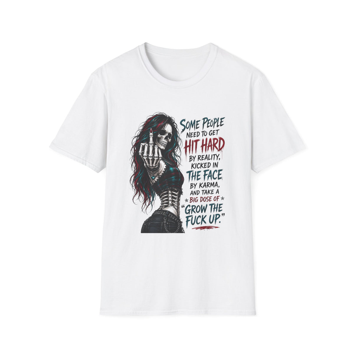 Edgy 'Grow the F*** Up' Graphic T-Shirt — Dark Skull Girl Statement Tee