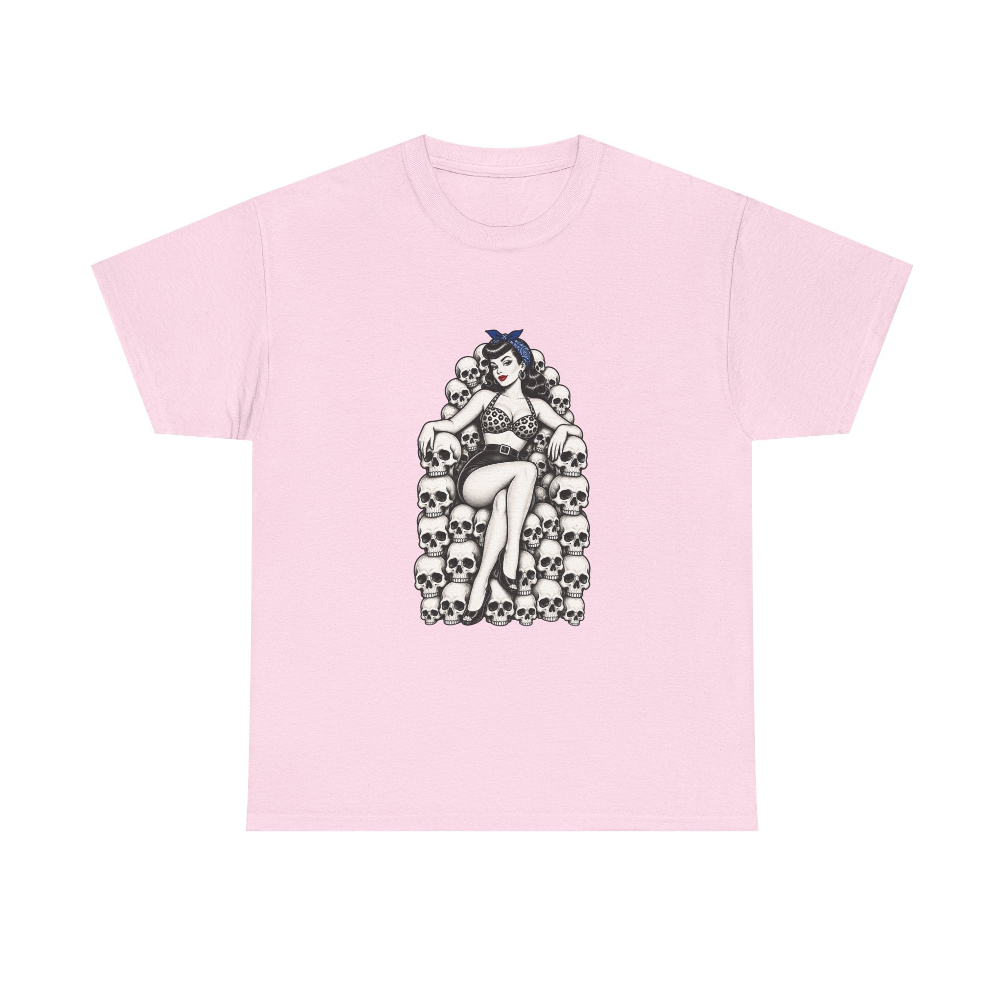 Skull Throne Pin-Up T-Shirt — Retro Goth Rockabilly Tee