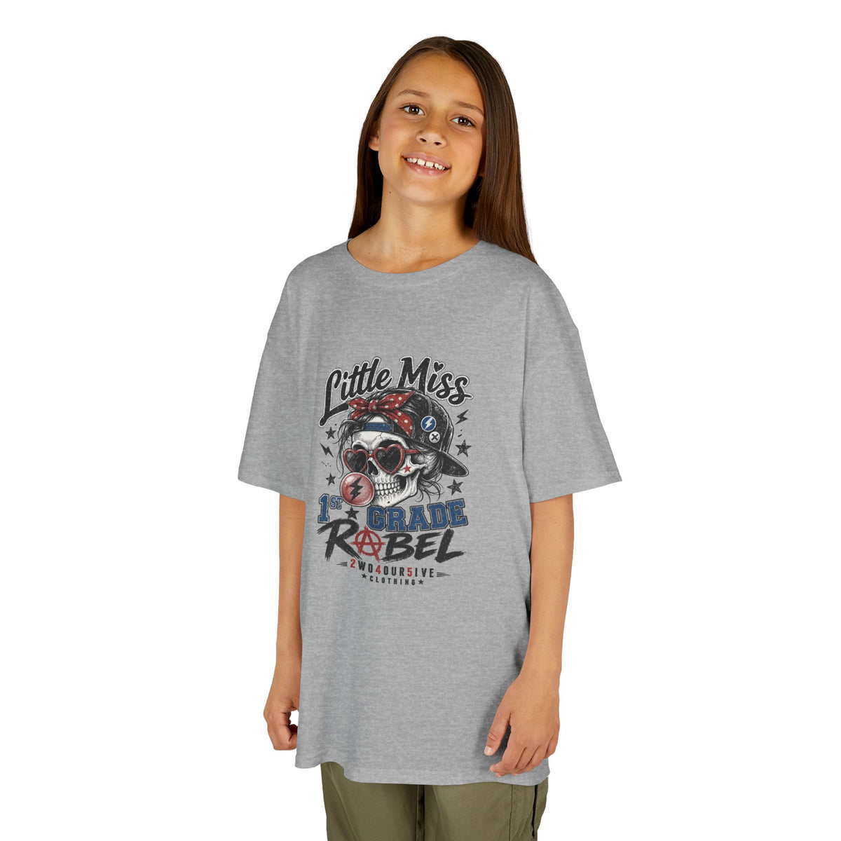 Kids T-Shirt — "Little Miss Rebel" Skull Bandana Graphic