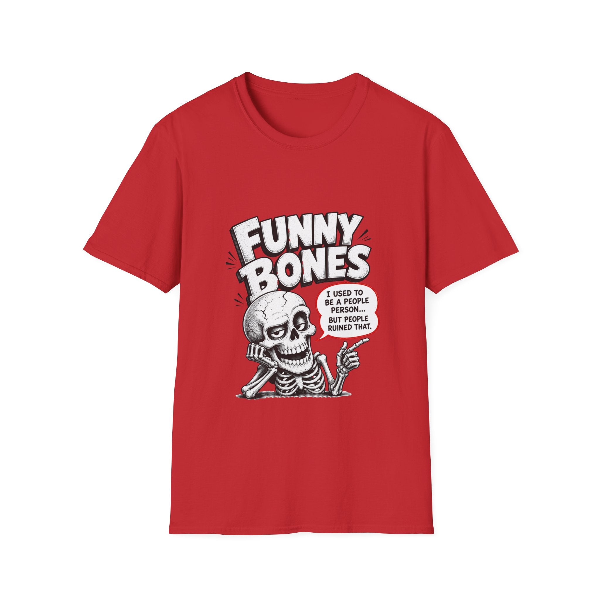 Funny Bones Skeleton T-Shirt — Humorous Retro Skull Tee (I Used to Be a People Person)