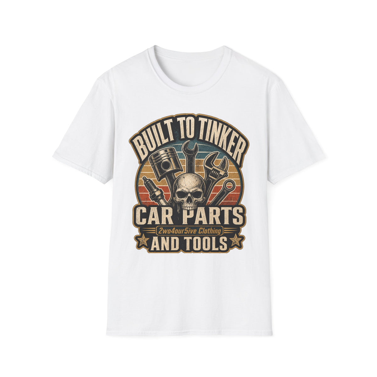 Built to Tinker Car Parts and Tools Tee — Vintage Mechanic Skull Shirt