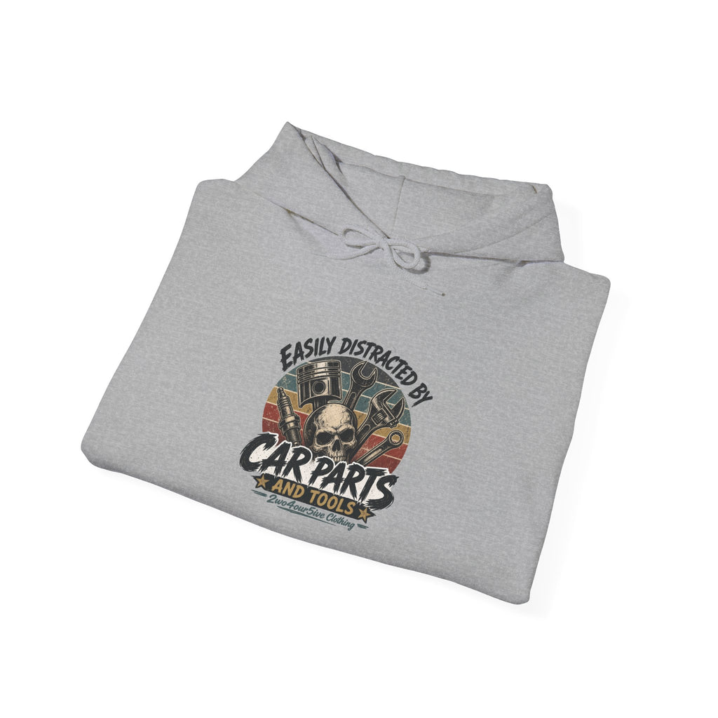Car Parts Vintage Hoodie — "Easily Distracted By Car Parts" Mechanic Gift