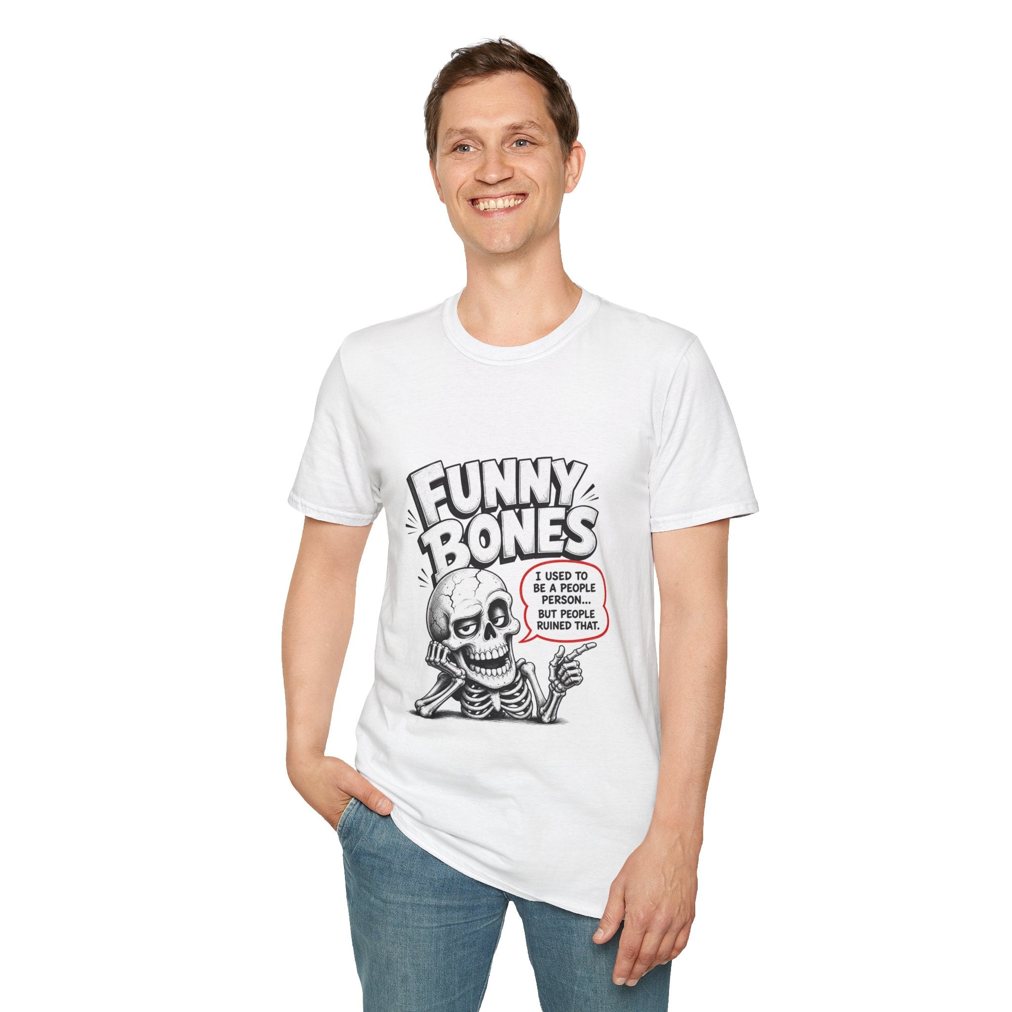Funny Bones Skeleton T-Shirt — Humorous Retro Skull Tee (I Used to Be a People Person)