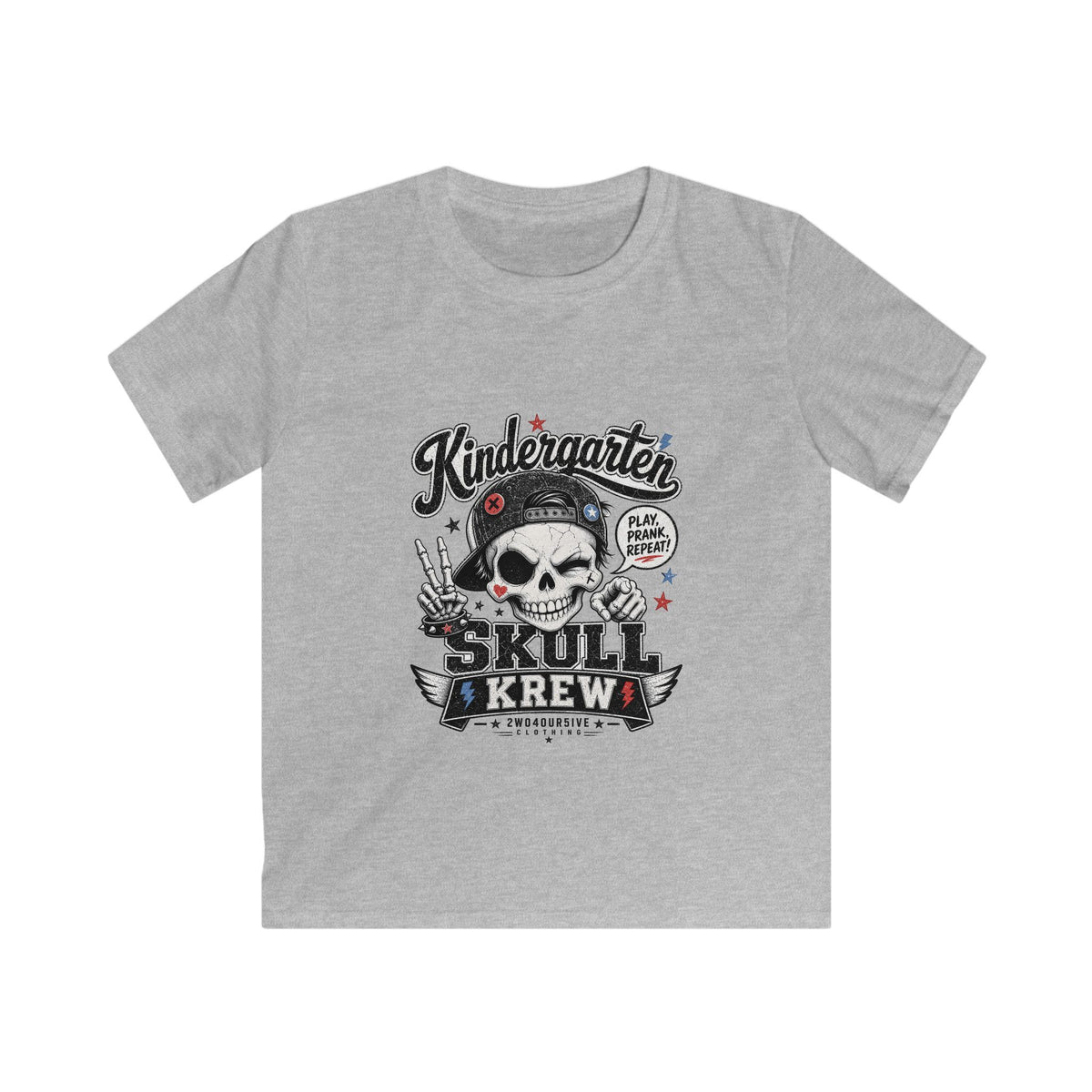 Kids Tee — "Kindergarten Skull Krew" Graphic T‑Shirt (Back‑to‑School, Playful Punk Design)
