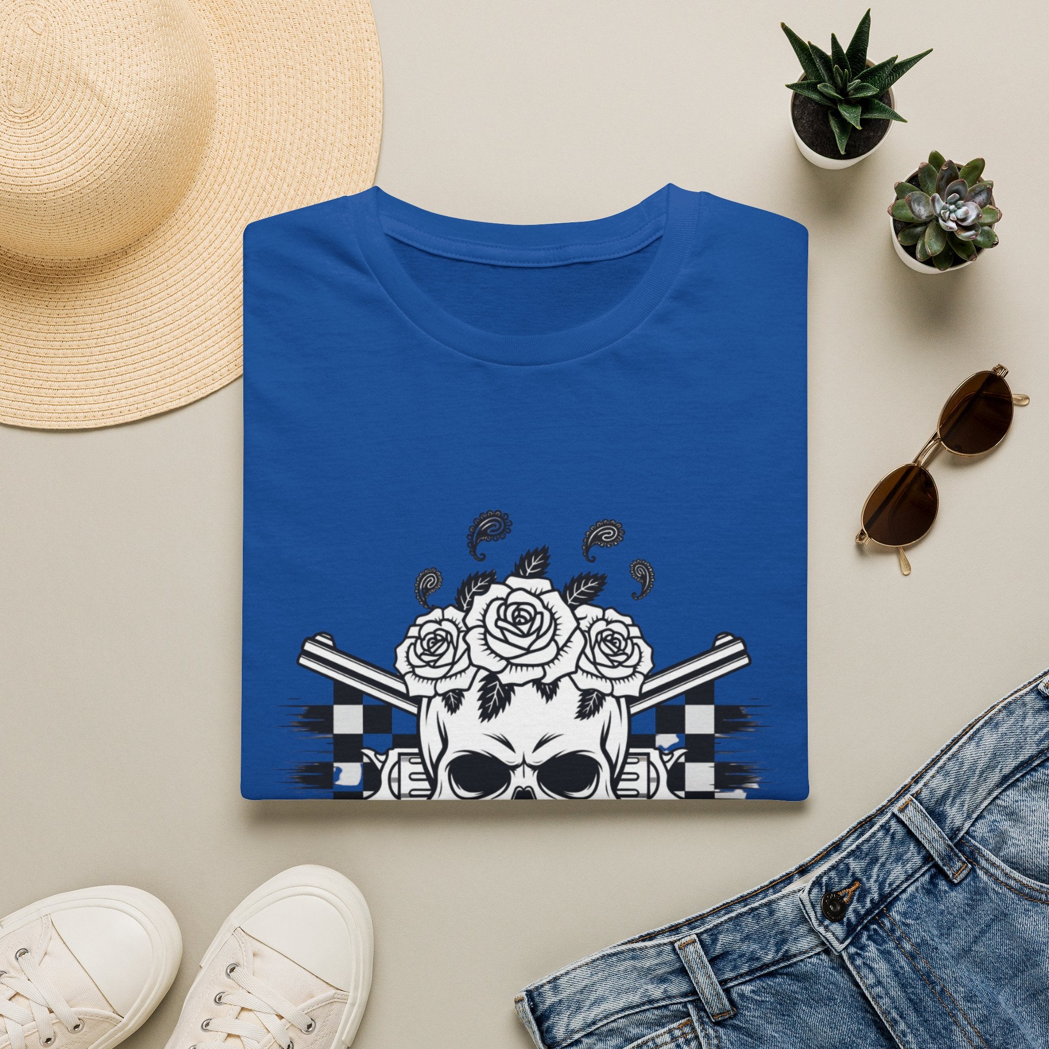 Skull & Roses T‑Shirt — “Freedom Ain’t Free” Racing Flag Graphic