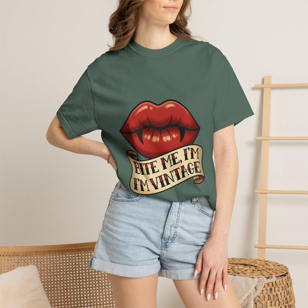 Vintage Tattoo Lips T-Shirt — "Bite Me, I'm Vintage" Graphic Tee