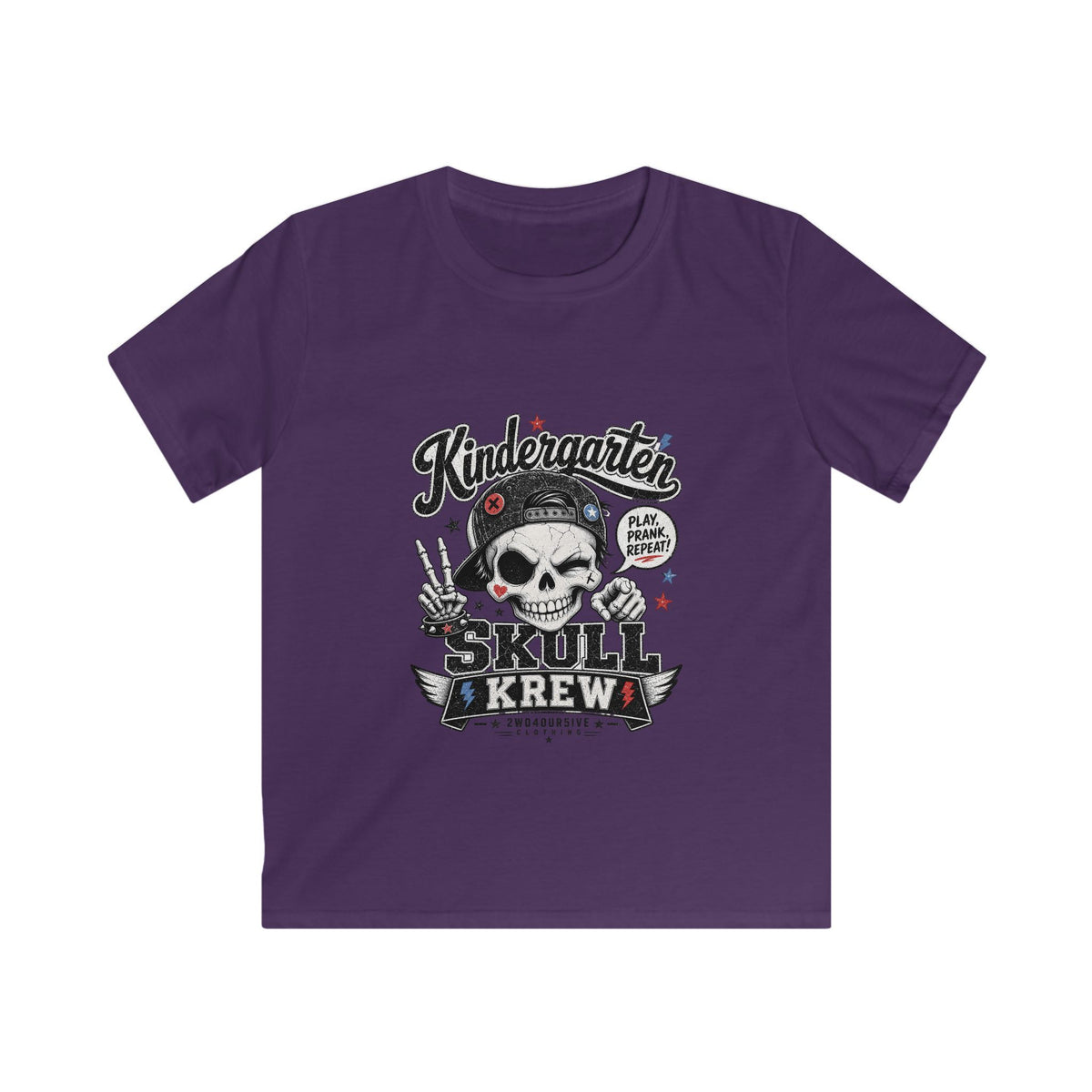 Kids Tee — "Kindergarten Skull Krew" Graphic T‑Shirt (Back‑to‑School, Playful Punk Design)