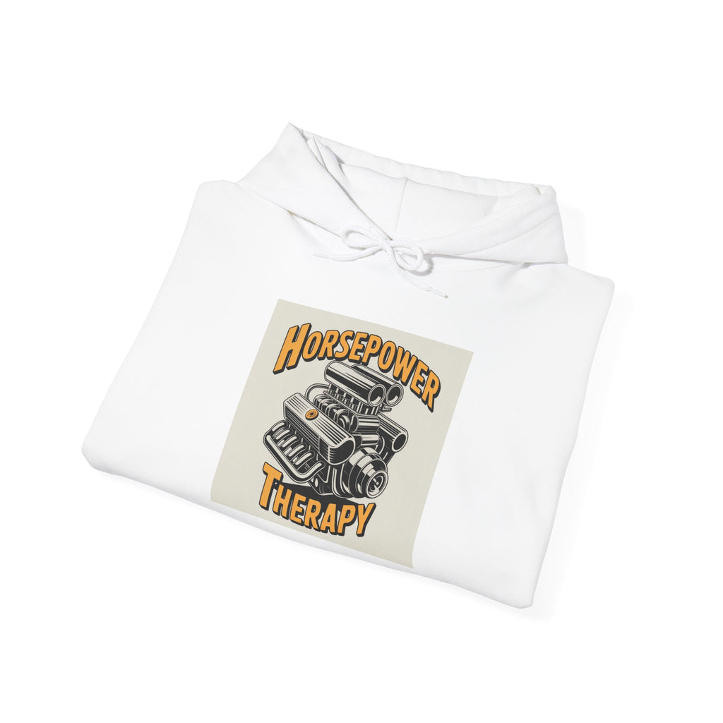 Horsepower Therapy Hoodie – Vintage Engine Graphic Pullover for Car Lovers