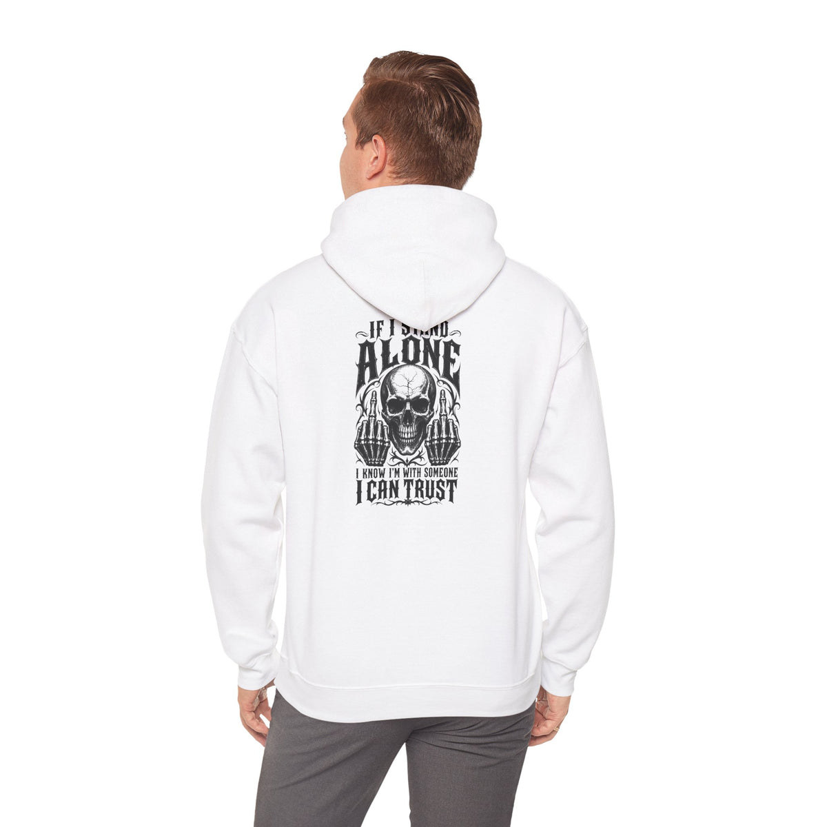 Skull Graphic Hoodie - "Alone I Can Trust" Gothic Skull Back Print