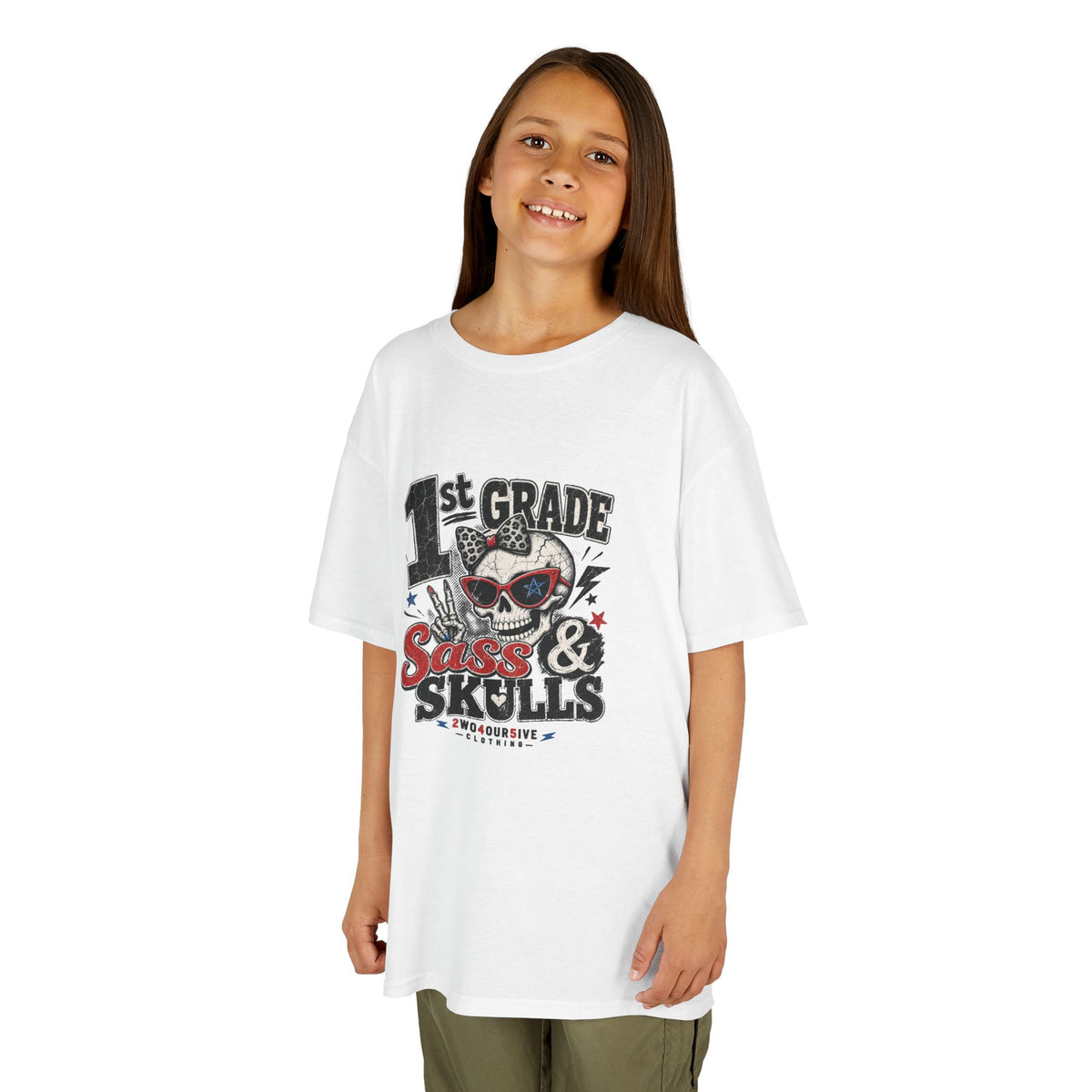 1st Grade Skulls & Sparks Kids Tee — Cute Rocker School Shirt for Back to School