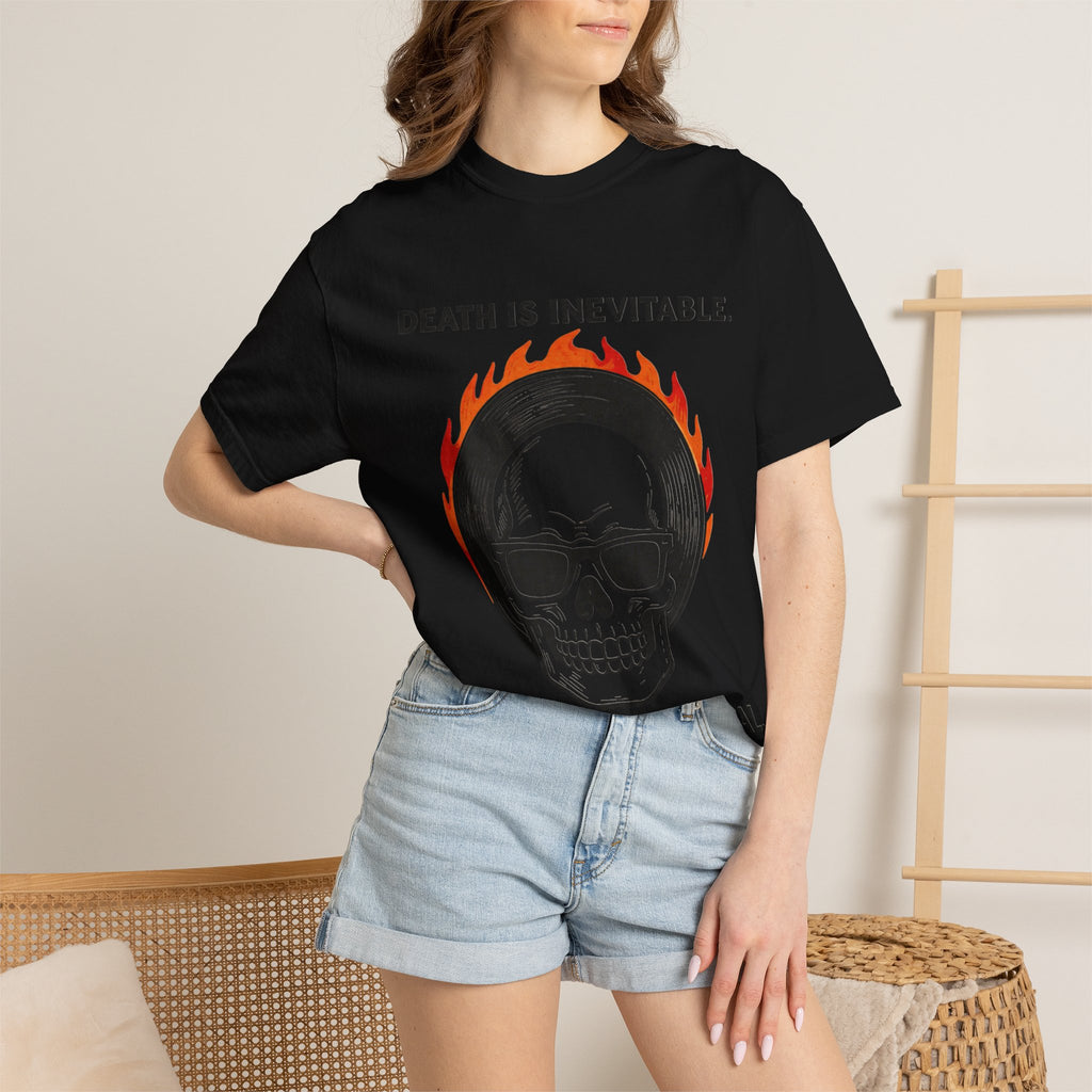 Skull Sunglasses T‑Shirt — "Death Is Inevitable. Boring Is Optional." Graphic Tee
