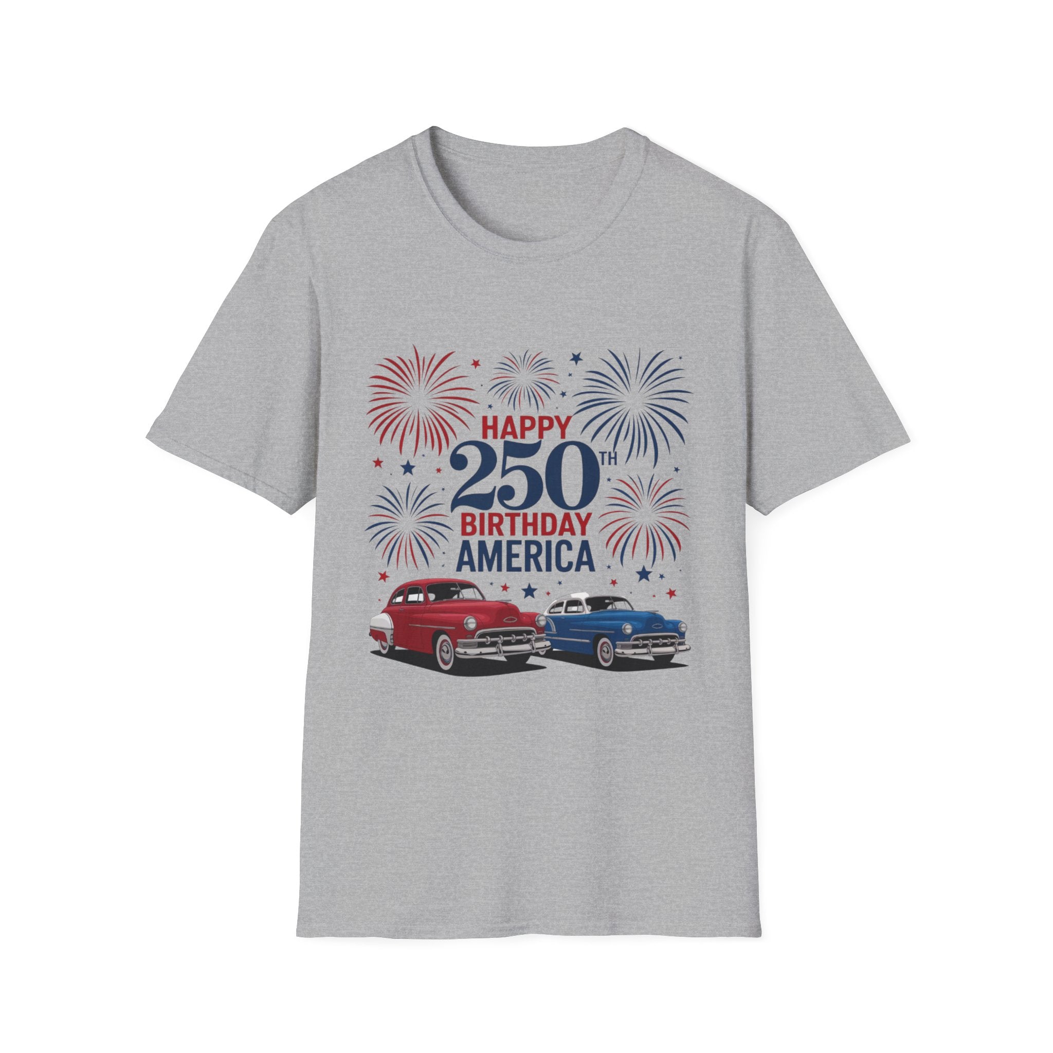 Happy 250th Birthday America T-Shirt — Patriotic Fireworks Tee