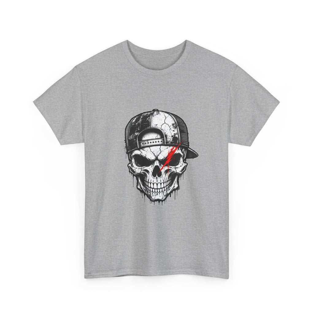 Skull Cap T-Shirt — Grunge Skull with Red Eye Slash Graphic