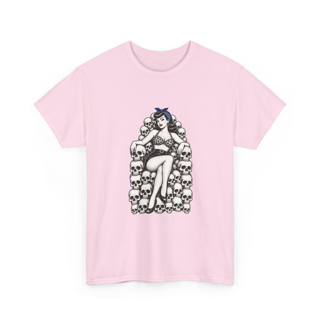 Skull Throne Pin-Up T-Shirt — Retro Goth Rockabilly Tee