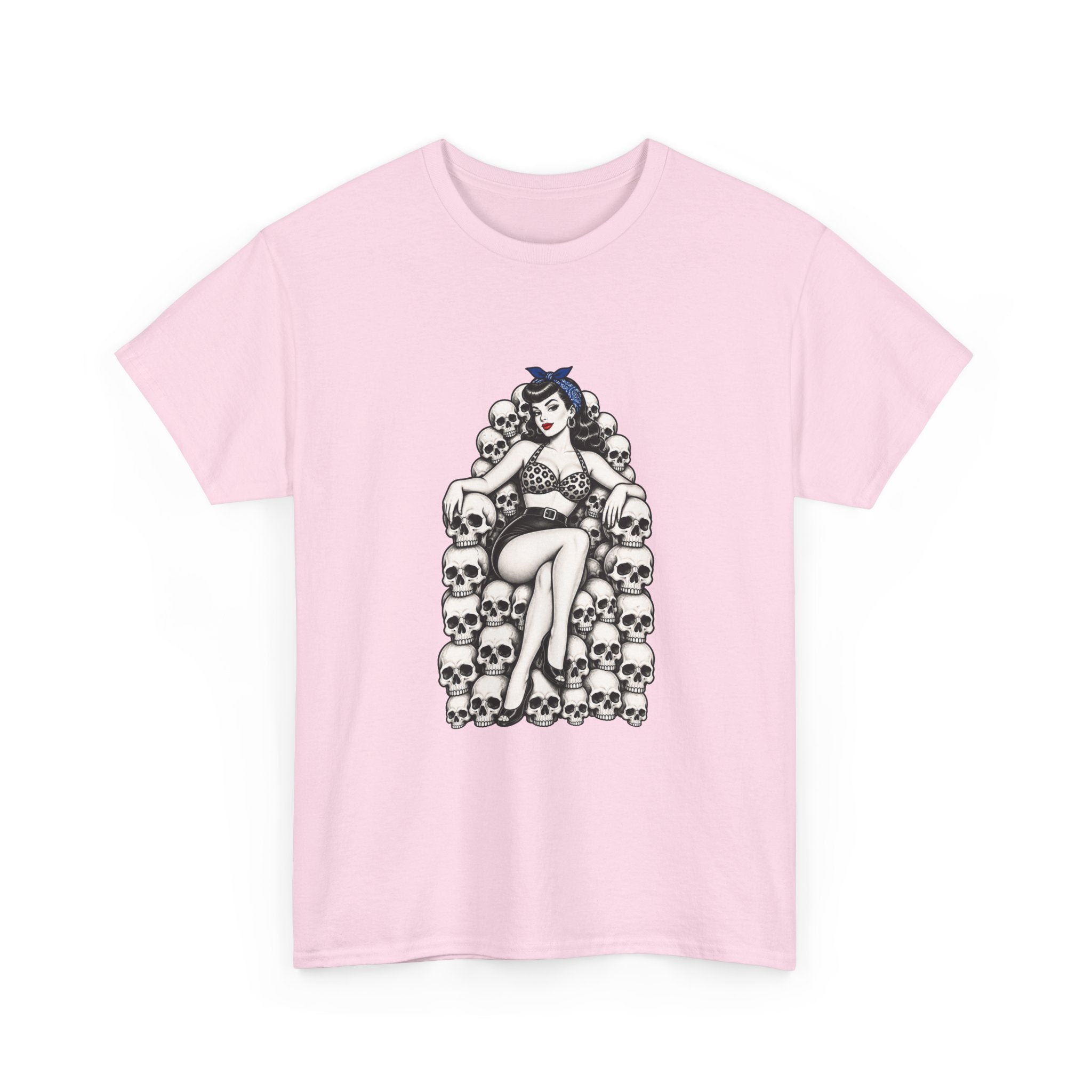 Skull Throne Pin-Up T-Shirt — Retro Goth Rockabilly Tee