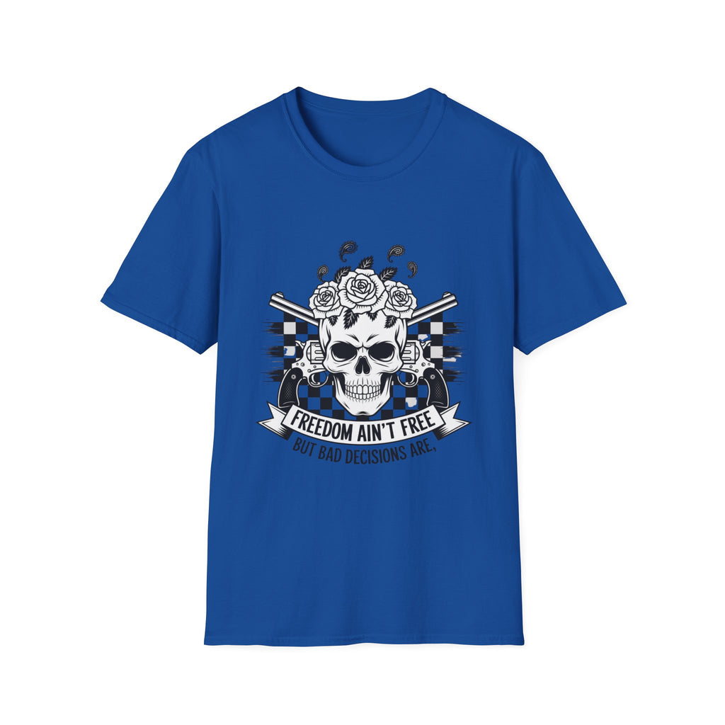 Skull & Roses T‑Shirt — “Freedom Ain’t Free” Racing Flag Graphic