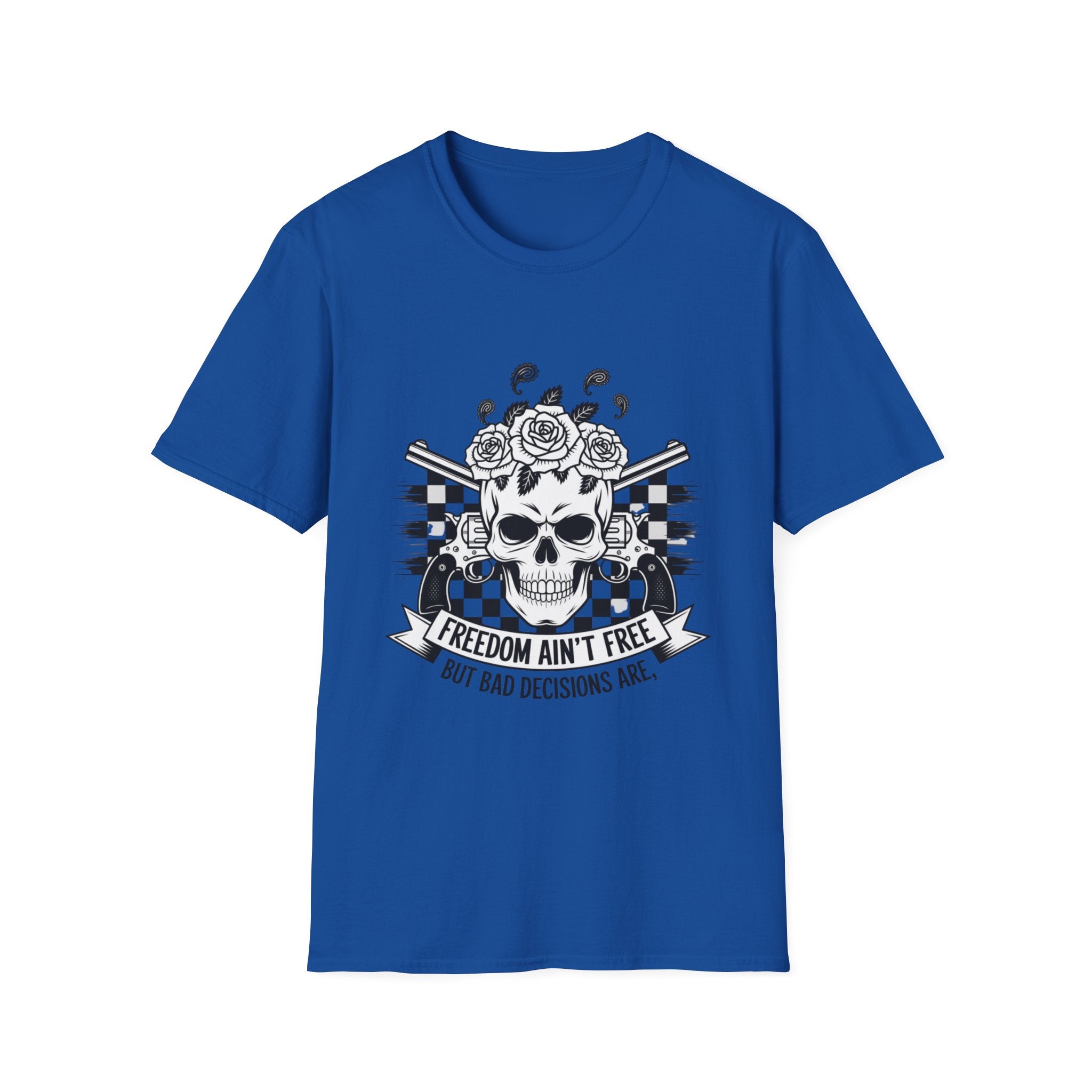 Skull & Roses T‑Shirt — “Freedom Ain’t Free” Racing Flag Graphic