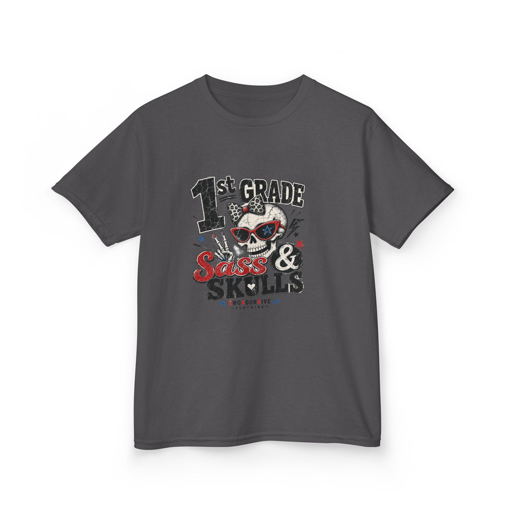 1st Grade Skulls & Sparks Kids Tee — Cute Rocker School Shirt for Back to School