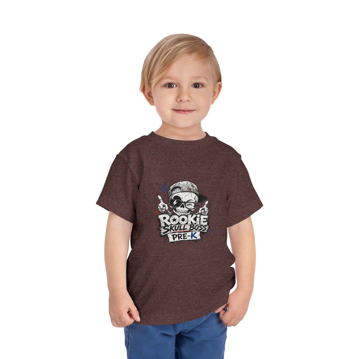 Toddler Tee — "Rookie Skull Boss Pre-K" Graphic Shirt