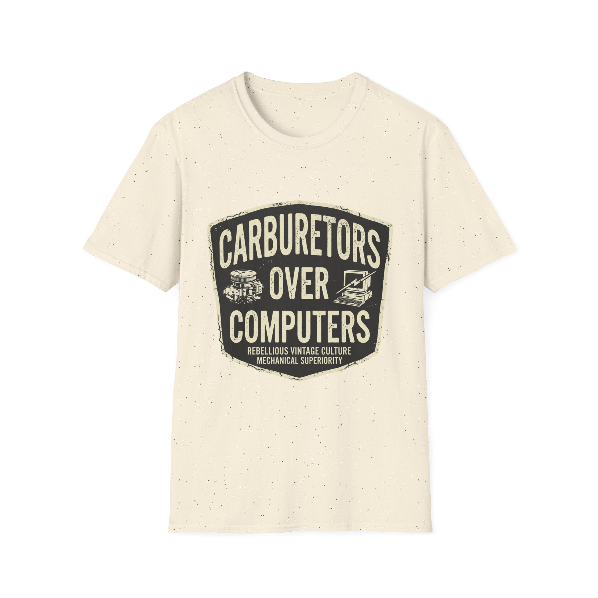 Carburetors Over Computers T-Shirt — Vintage Mechanic Pride Tee