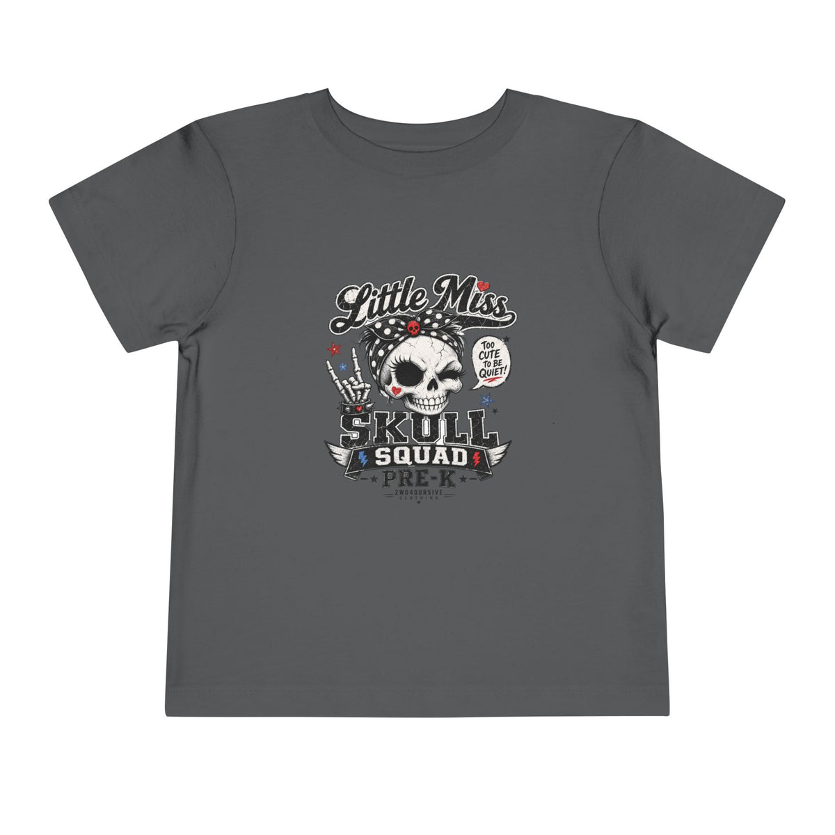 Toddler Tee - "Little Miss Skull Squad Pre-K" Cute Punk Skull Shirt for Preschool Girls