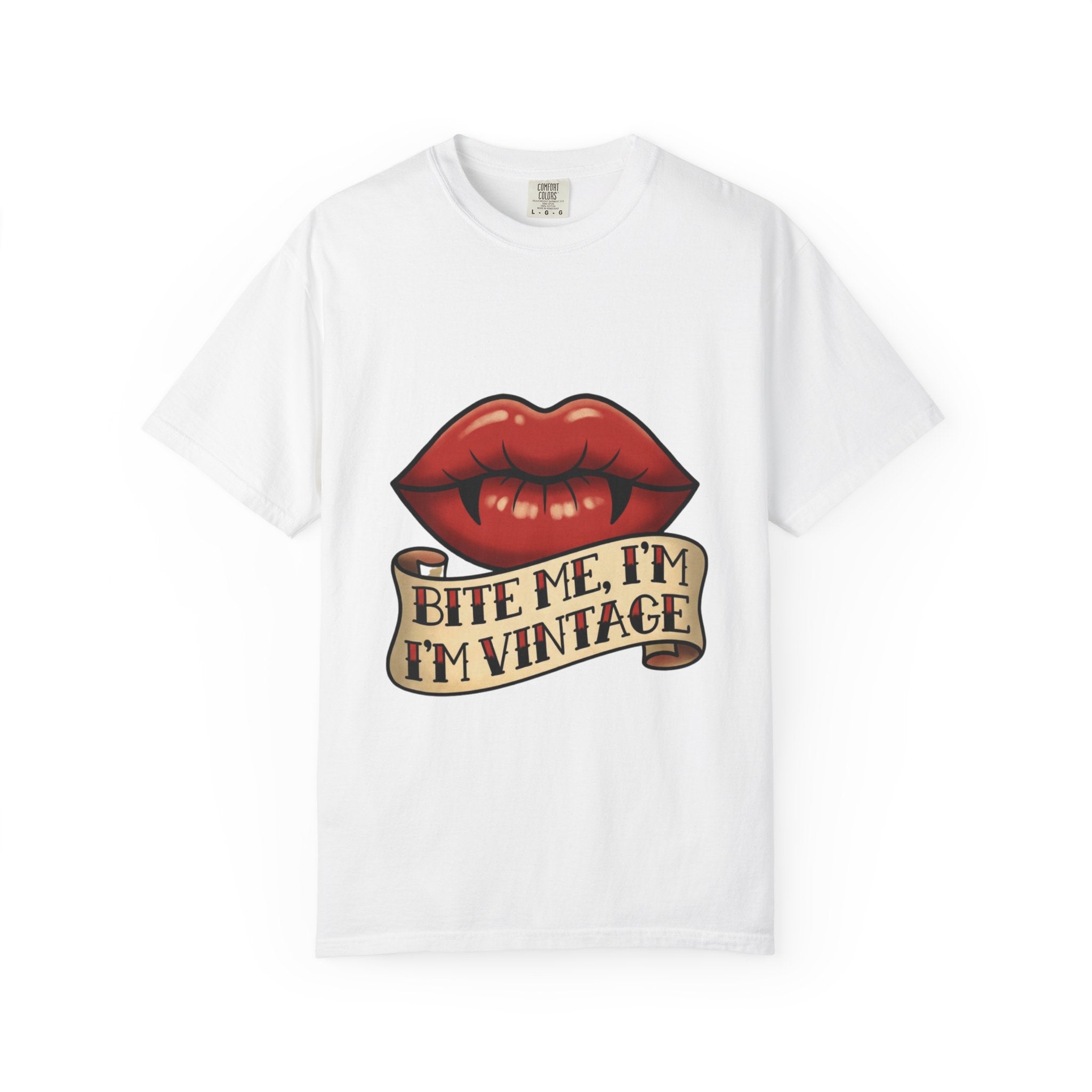 Vintage Tattoo Lips T-Shirt — "Bite Me, I'm Vintage" Graphic Tee