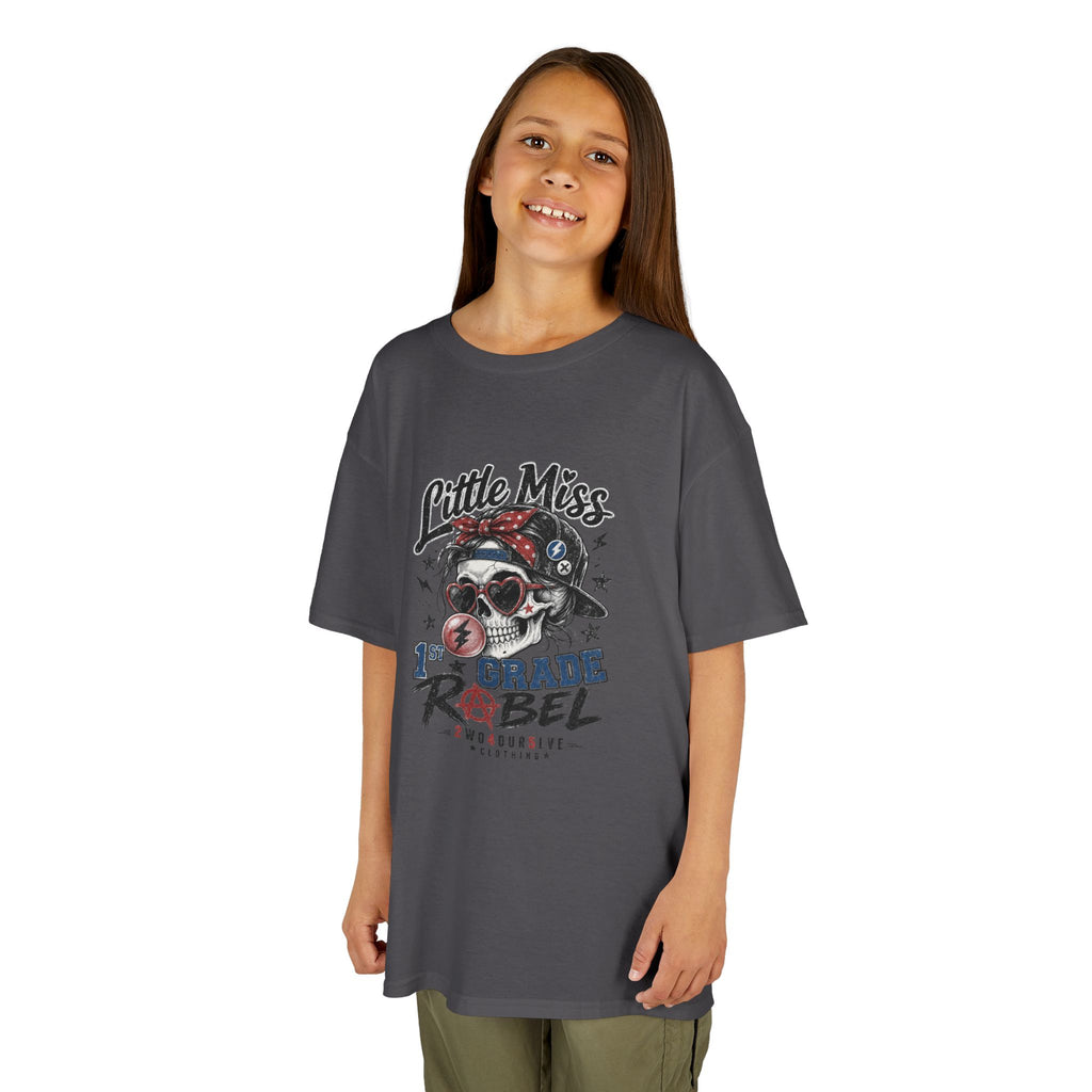 Kids T-Shirt — "Little Miss Rebel" Skull Bandana Graphic