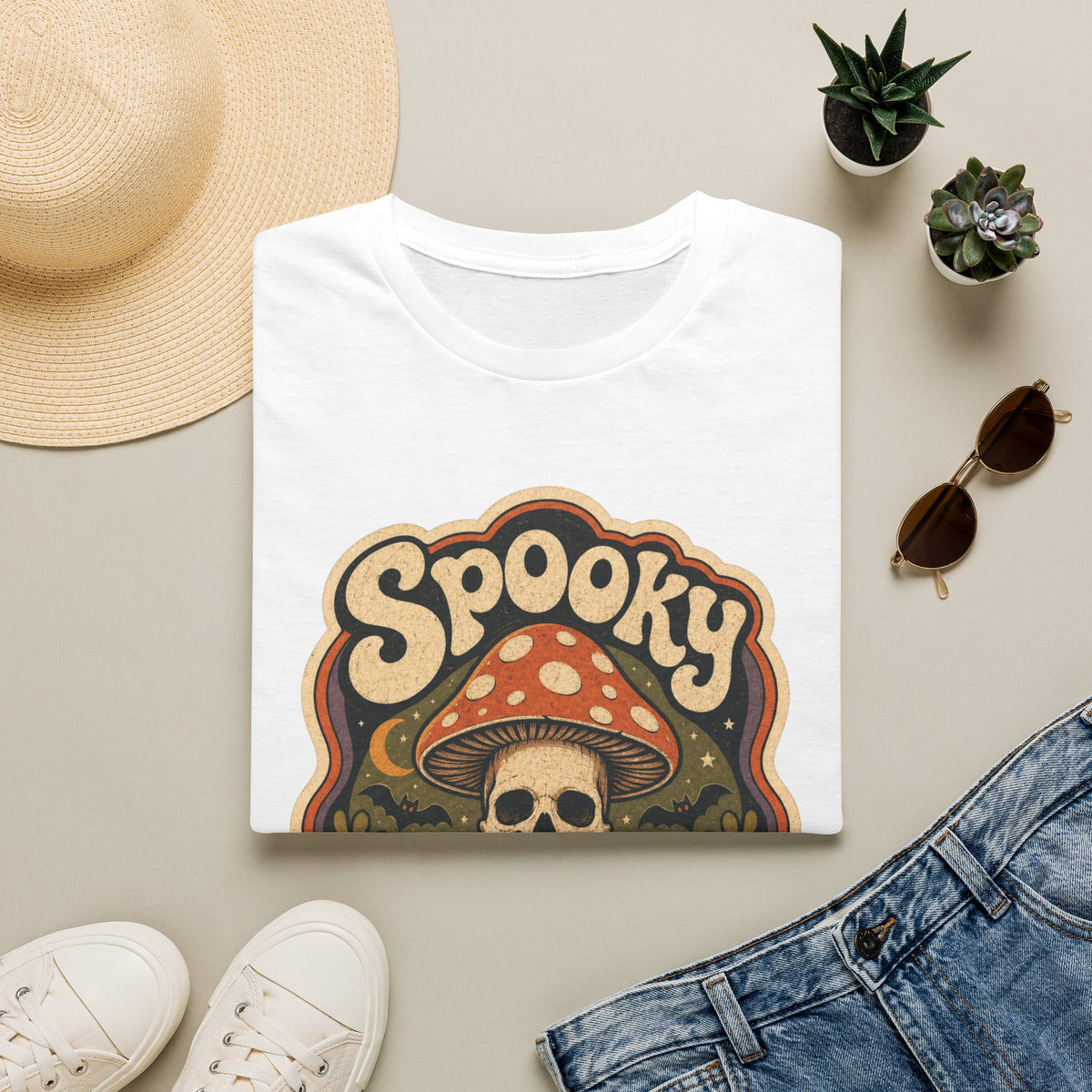 Spooky Groovy T-Shirt — Retro Mushroom Skull Halloween Tee
