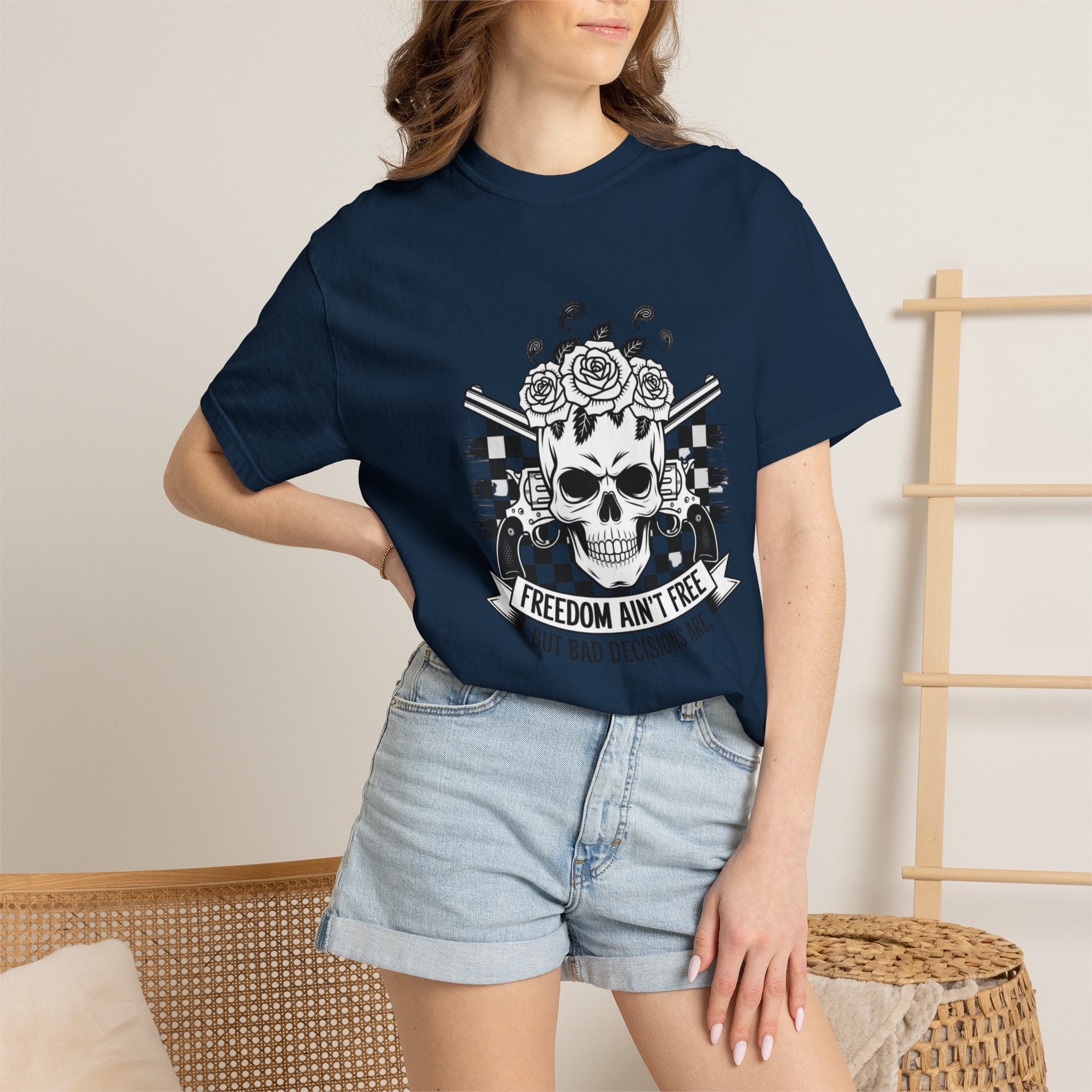 Skull & Roses T‑Shirt — "Freedom Ain't Free" Graphic Tee