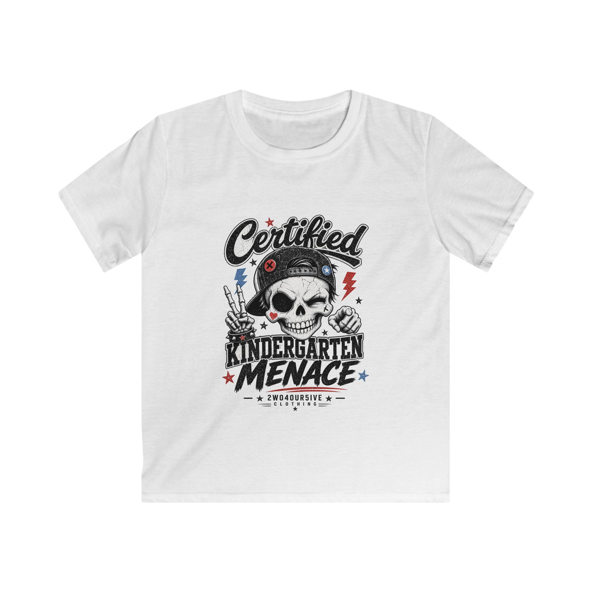 Kids Tee - "Certified Kindergarten Menace" Skull Graphic Shirt