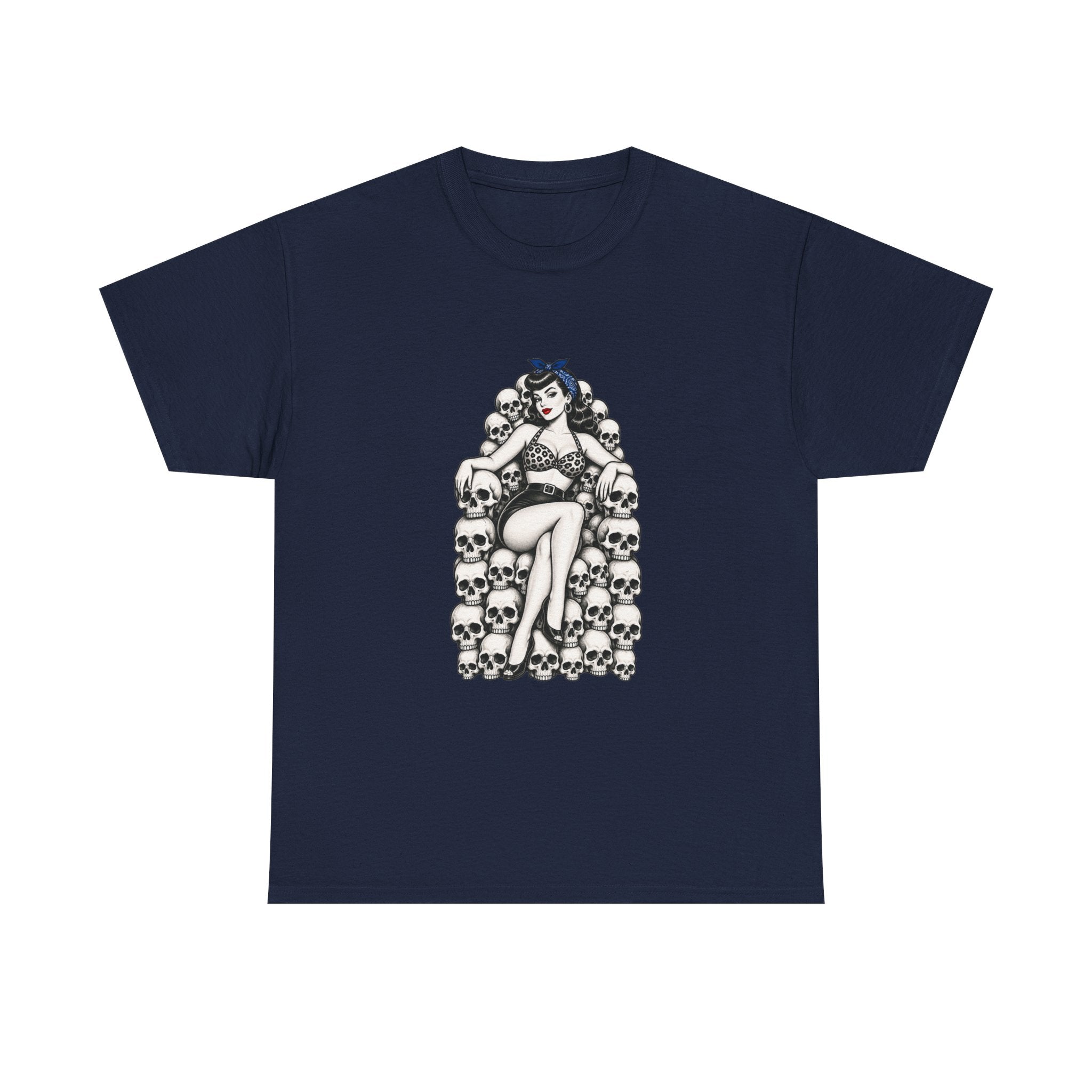 Skull Throne Pin-Up T-Shirt — Retro Goth Rockabilly Tee